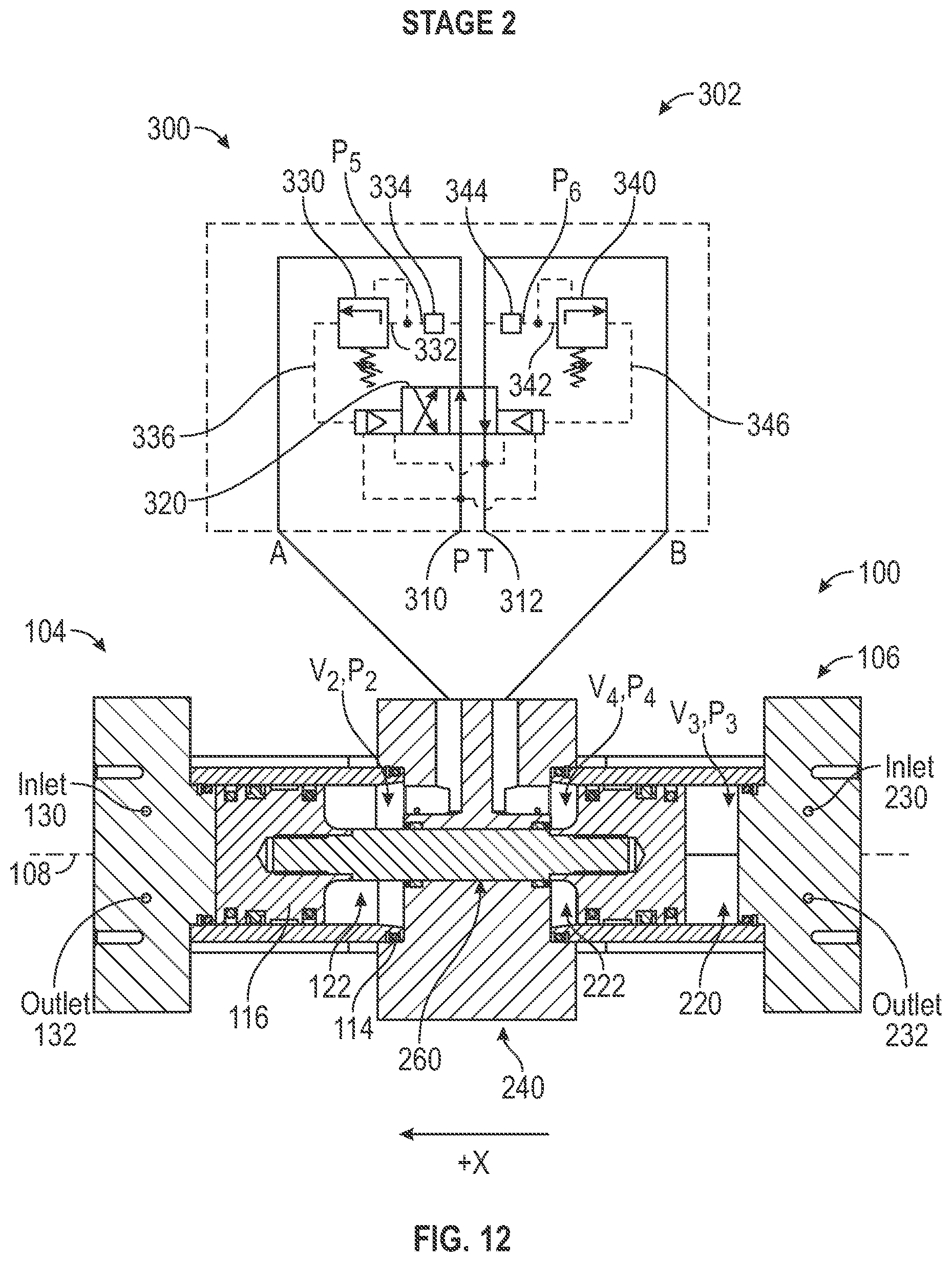 Patent US11815078 Figure 8 – Reciprocating piston pump comprising a housing defining a first chamber and a second chamber cooperating with a first piston and a second piston to define a third chamber and a fourth chamber