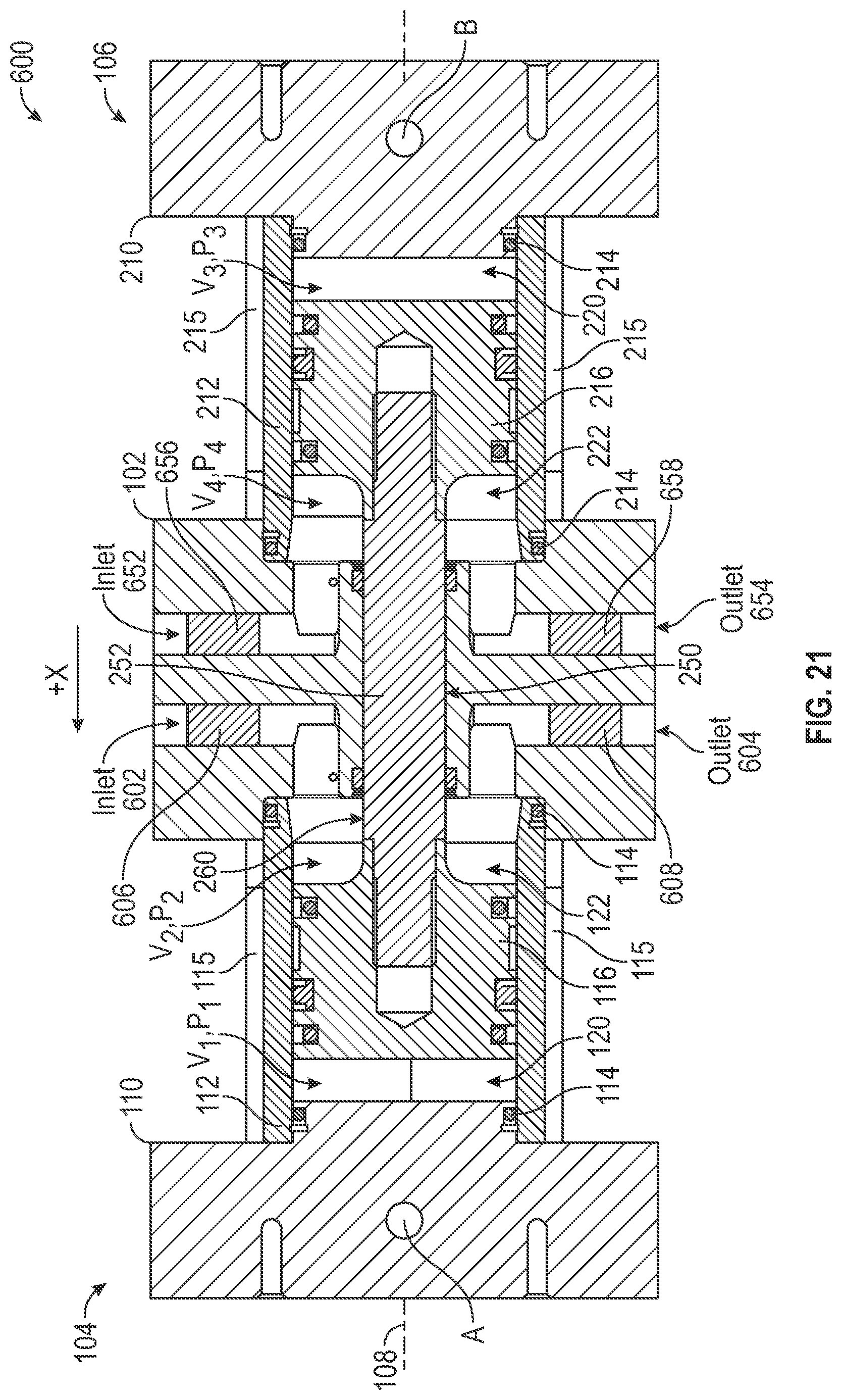 Patent US11815078 Figure 16 – Reciprocating piston pump comprising a housing defining a first chamber and a second chamber cooperating with a first piston and a second piston to define a third chamber and a fourth chamber