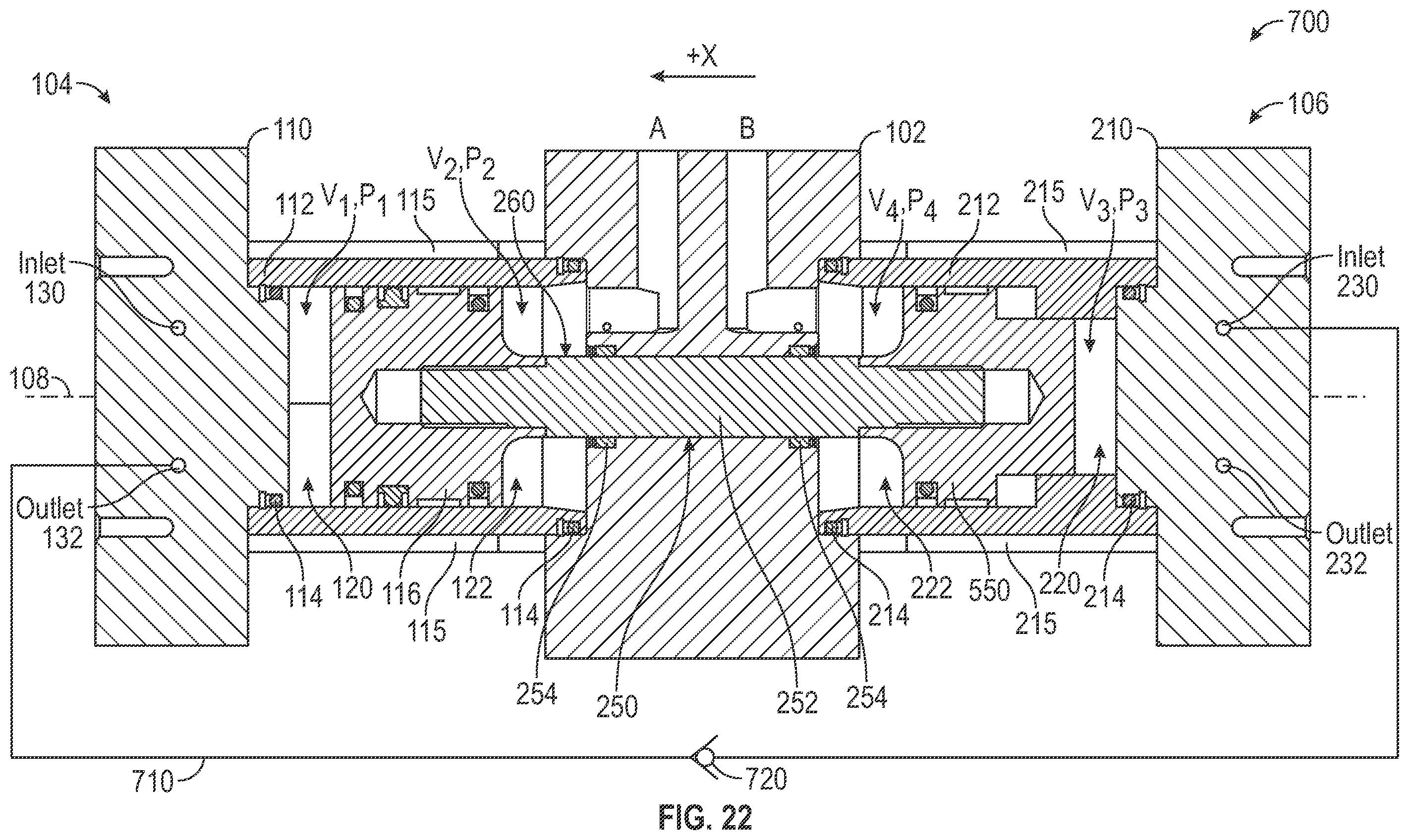 Patent US11815078 Figure 17 – Reciprocating piston pump comprising a housing defining a first chamber and a second chamber cooperating with a first piston and a second piston to define a third chamber and a fourth chamber