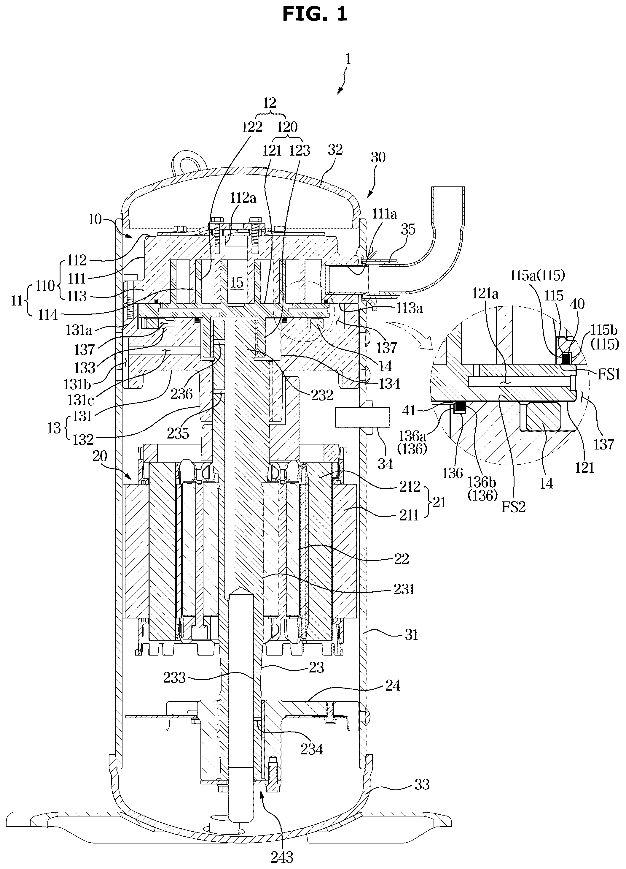 Patent US11815090 Figure 1 – Scroll compressor