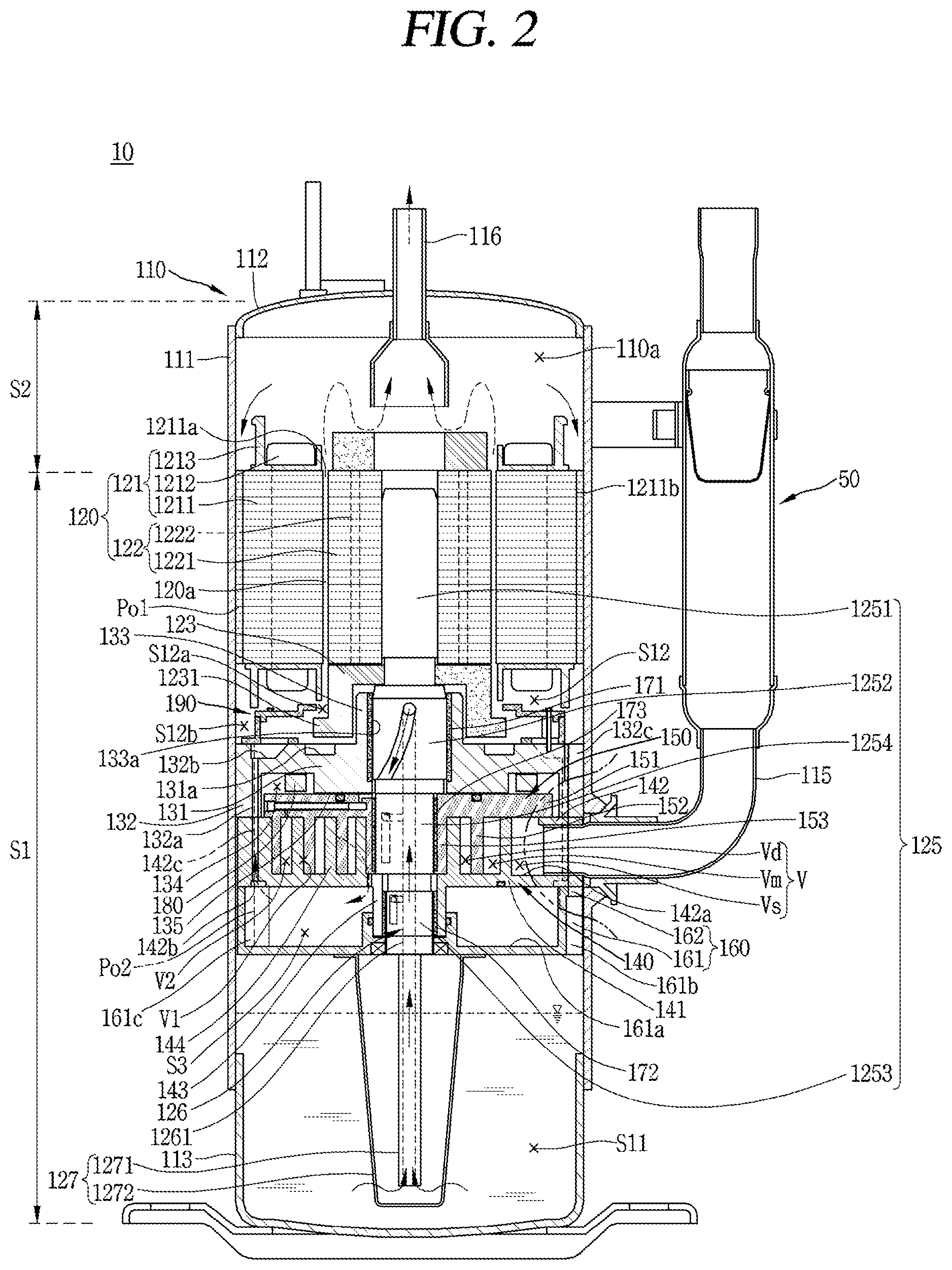Patent US11815093 Figure 2 – Scroll compressor and air conditioner having the same