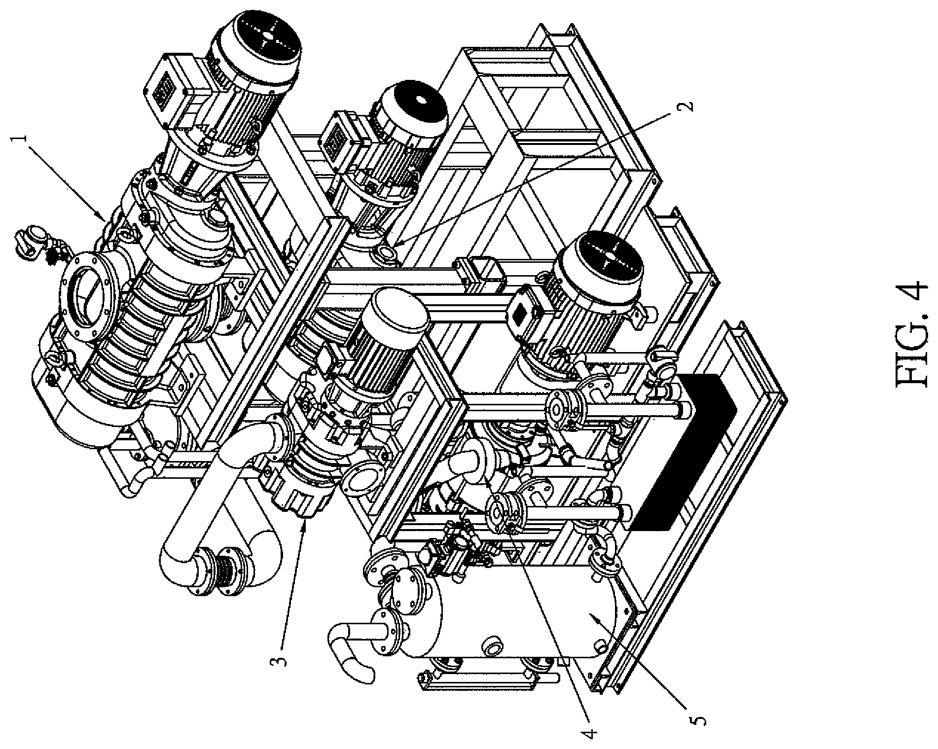 Patent US11815095 Figure 4 – Power saving vacuuming pump system based on complete-bearing-sealing and dry-large-pressure-difference root vacuuming root pumps