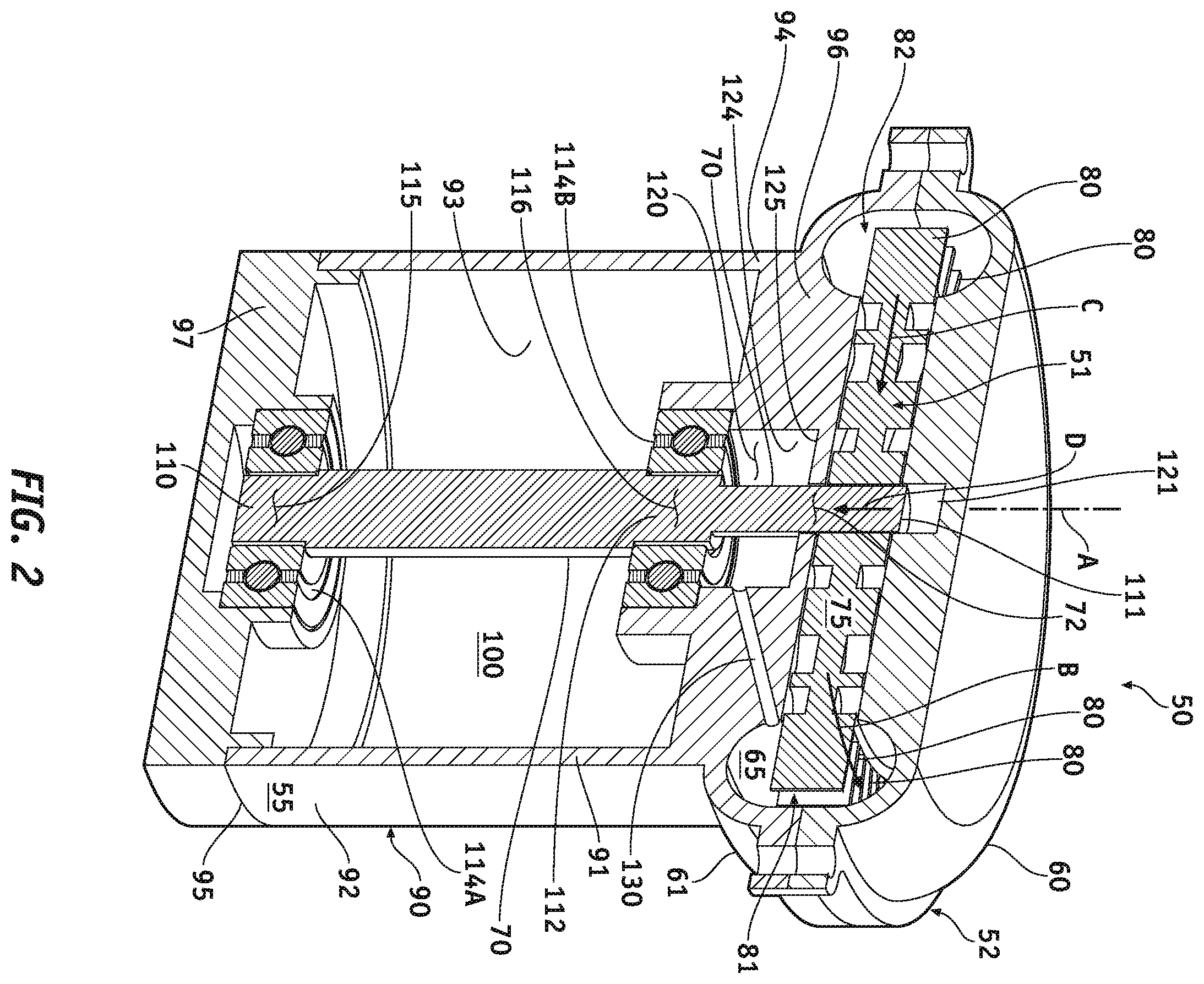 Patent US11815105 Figure 2 – Regenerative blowers-compressors with shaft bypass fluid re-vents