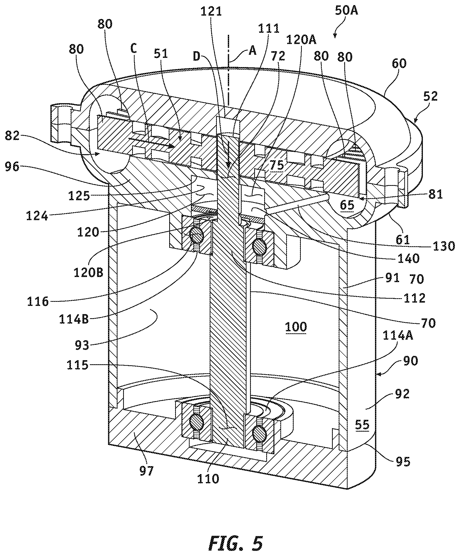 Patent US11815105 Figure 5 – Regenerative blowers-compressors with shaft bypass fluid re-vents
