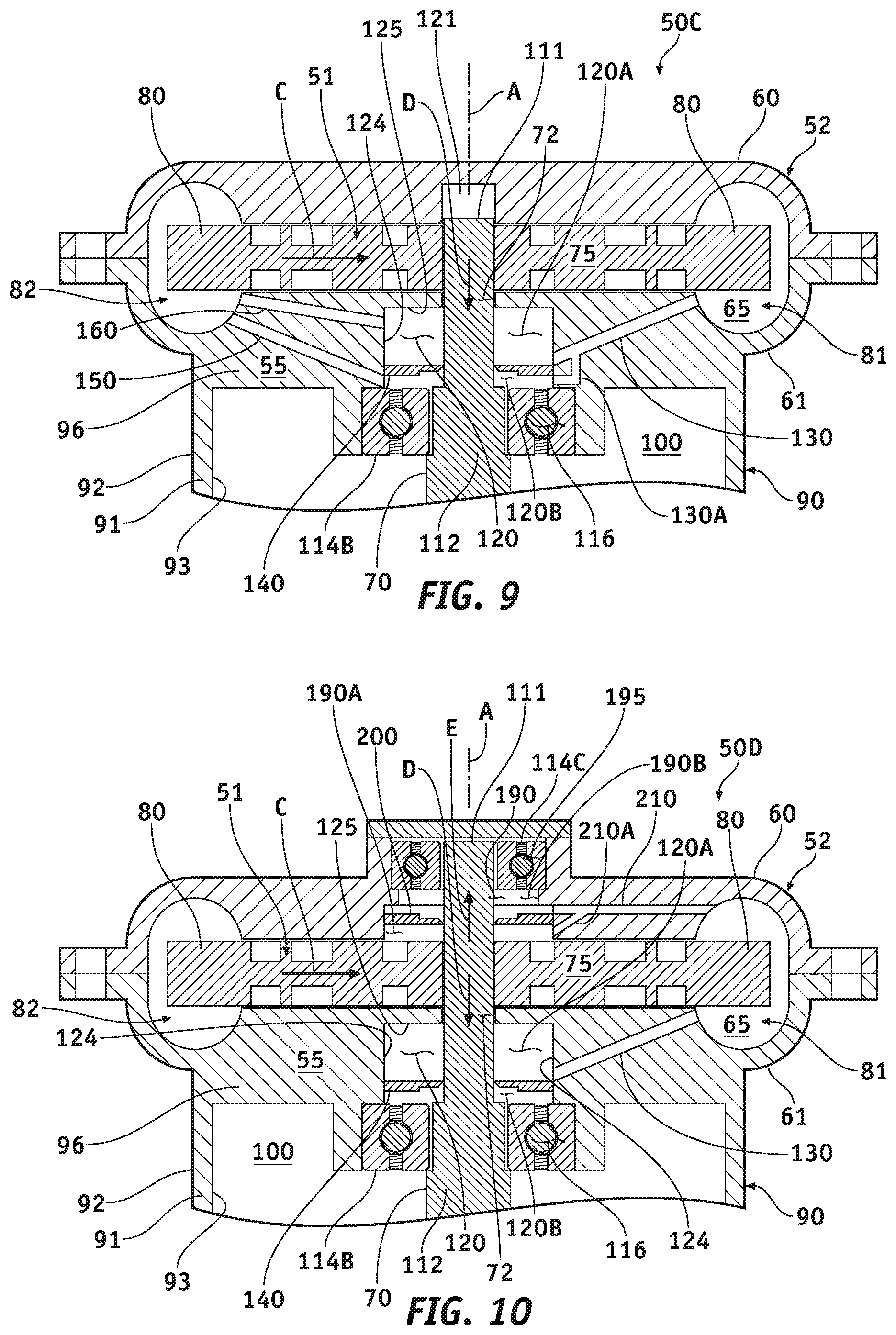 Patent US11815105 Figure 8 – Regenerative blowers-compressors with shaft bypass fluid re-vents
