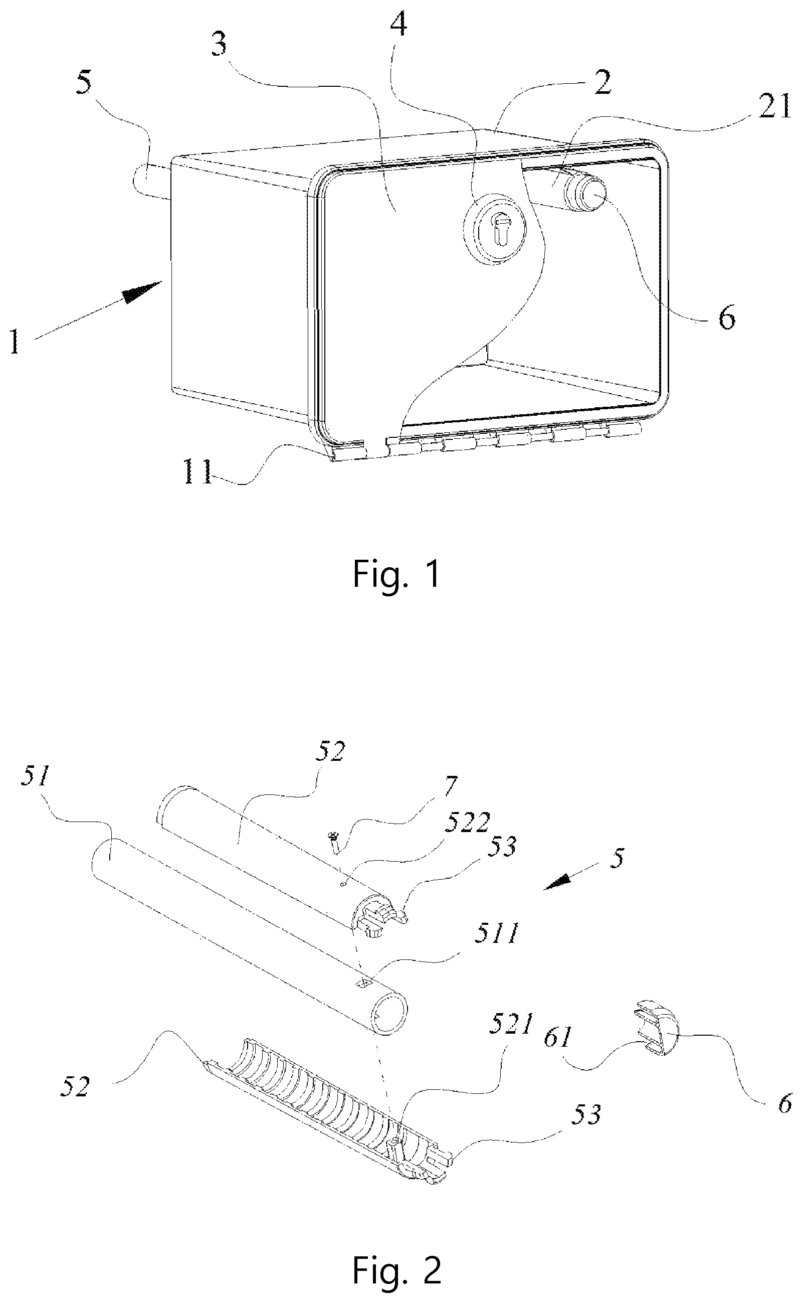 Patent US11815120 Figure 1 – Quick-connection mounting system for the automotive sector and boxes in general