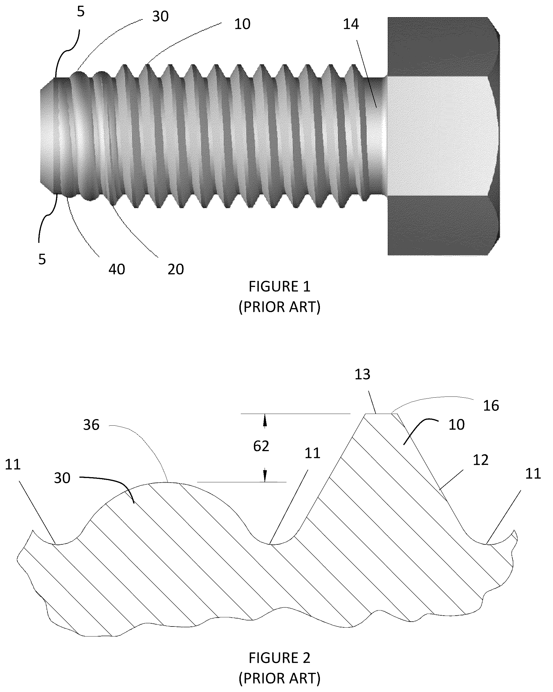 Patent US11815121 Figure 1 – Shortened fastener with locally controlled thread height