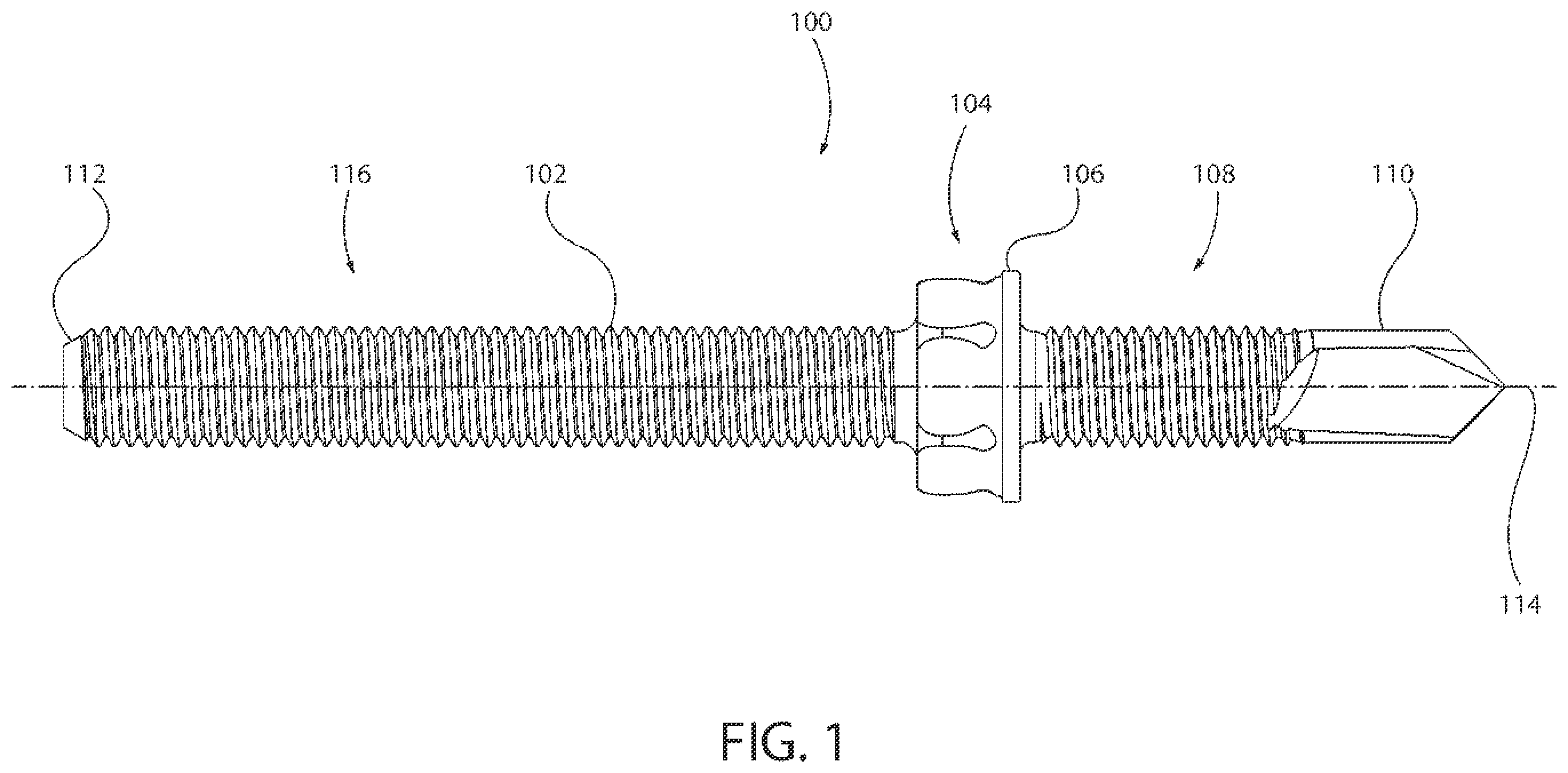 Patent US11815123 Figure 1 – Double threaded standoff fastener