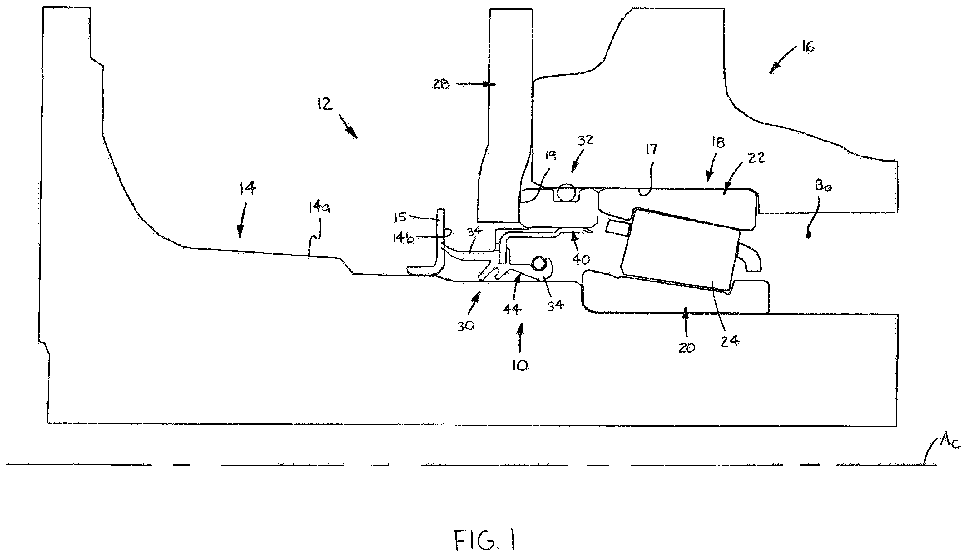 Patent US11815131 Figure 1 – Seal assembly with a load bearing ring
