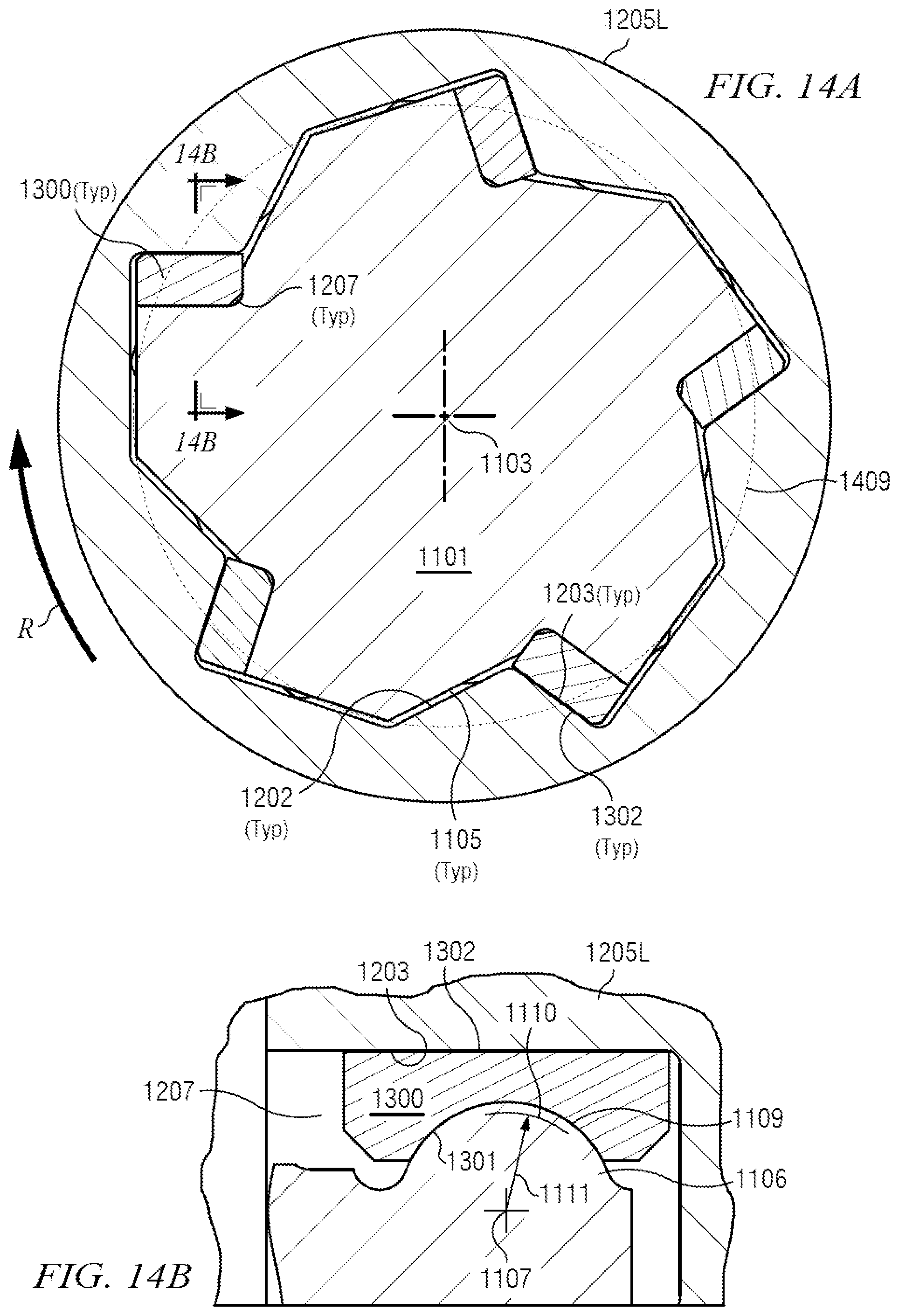 Patent US11815139 Figure 11 – PDM transmission with sliding contact between convex shaft pins and concave bearings surfaces