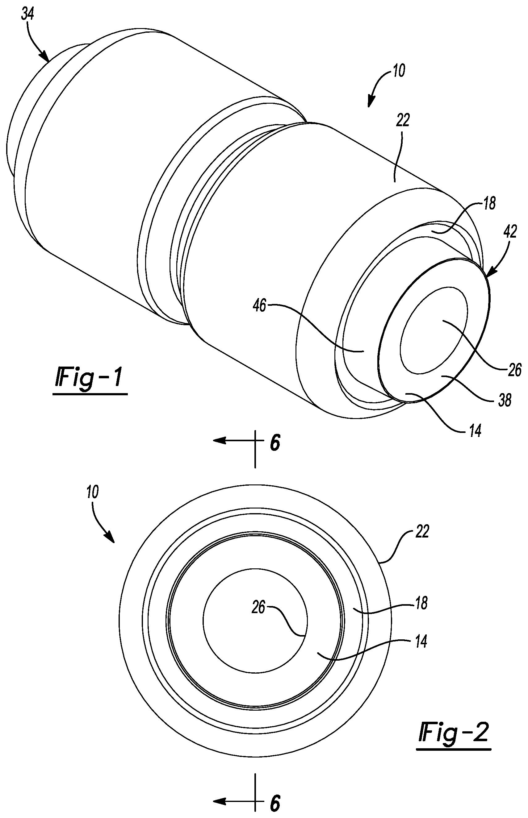 Patent US11815149 Figure 1 – Elastomeric bushing with travel limiter