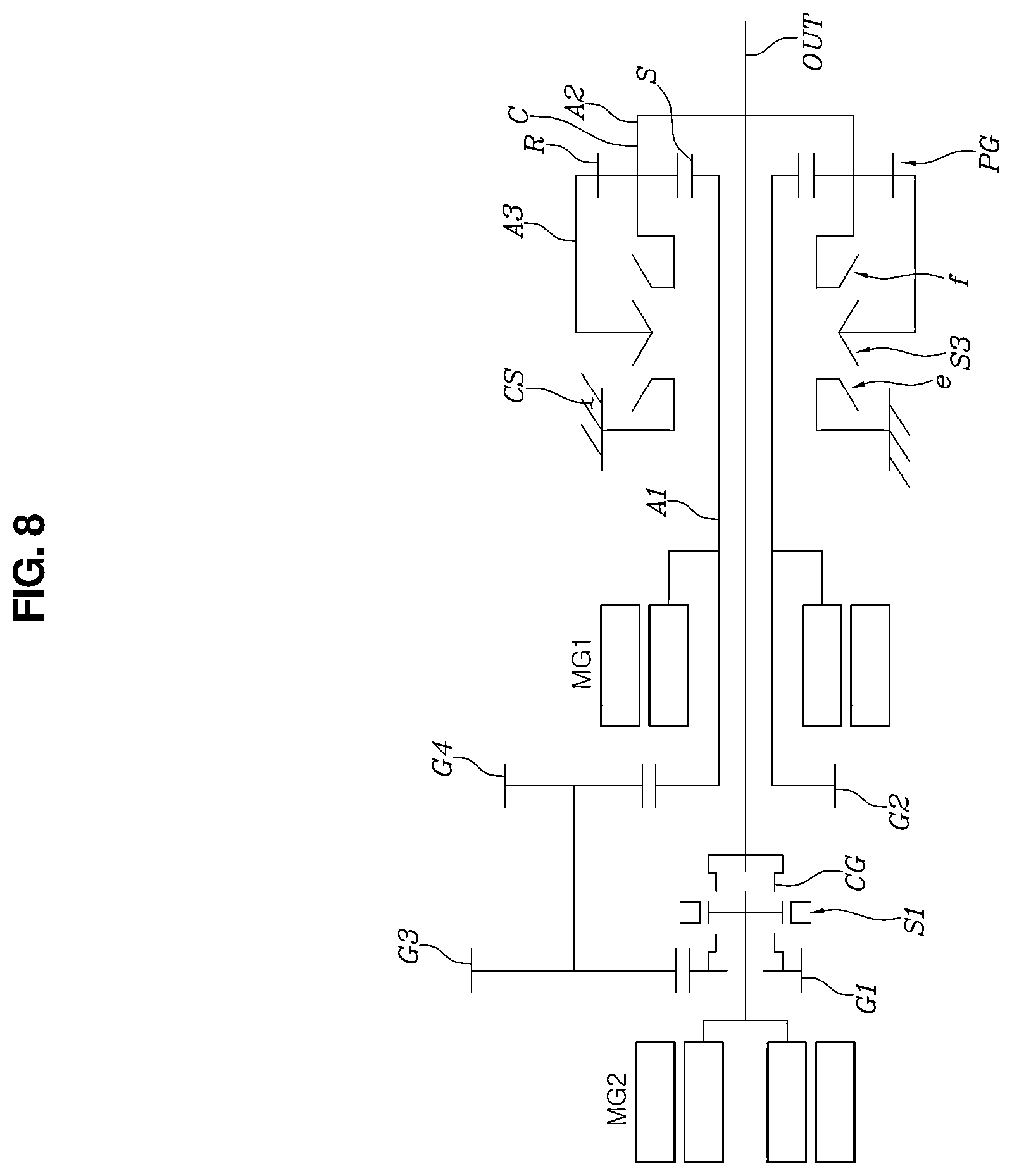 Patent US11815165 Figure 8 – Powertrain for electric vehicle