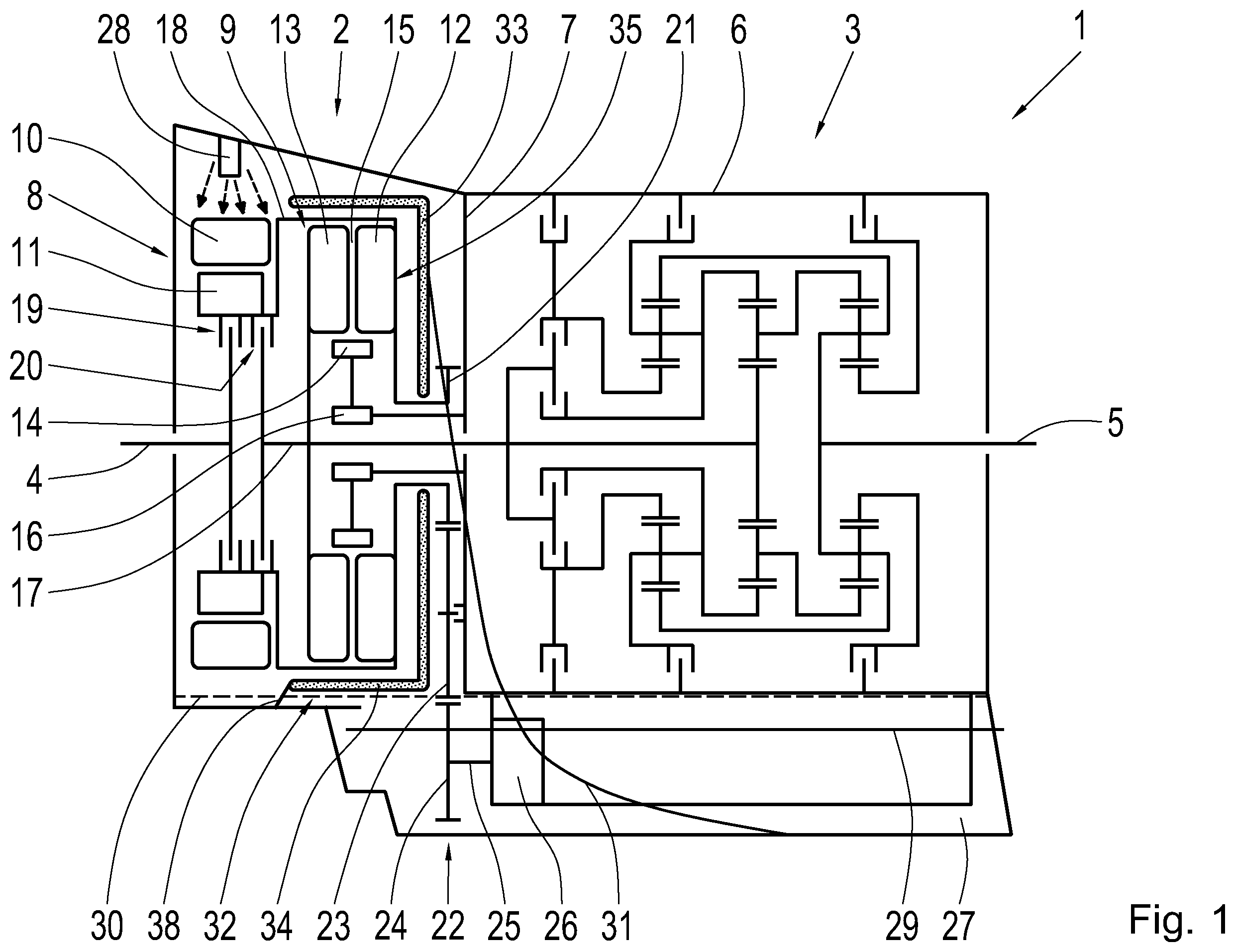 Patent US11815167 Figure 1 – Lubricant guide shell for an arrangement in the area of a hydrodynamic torque converter