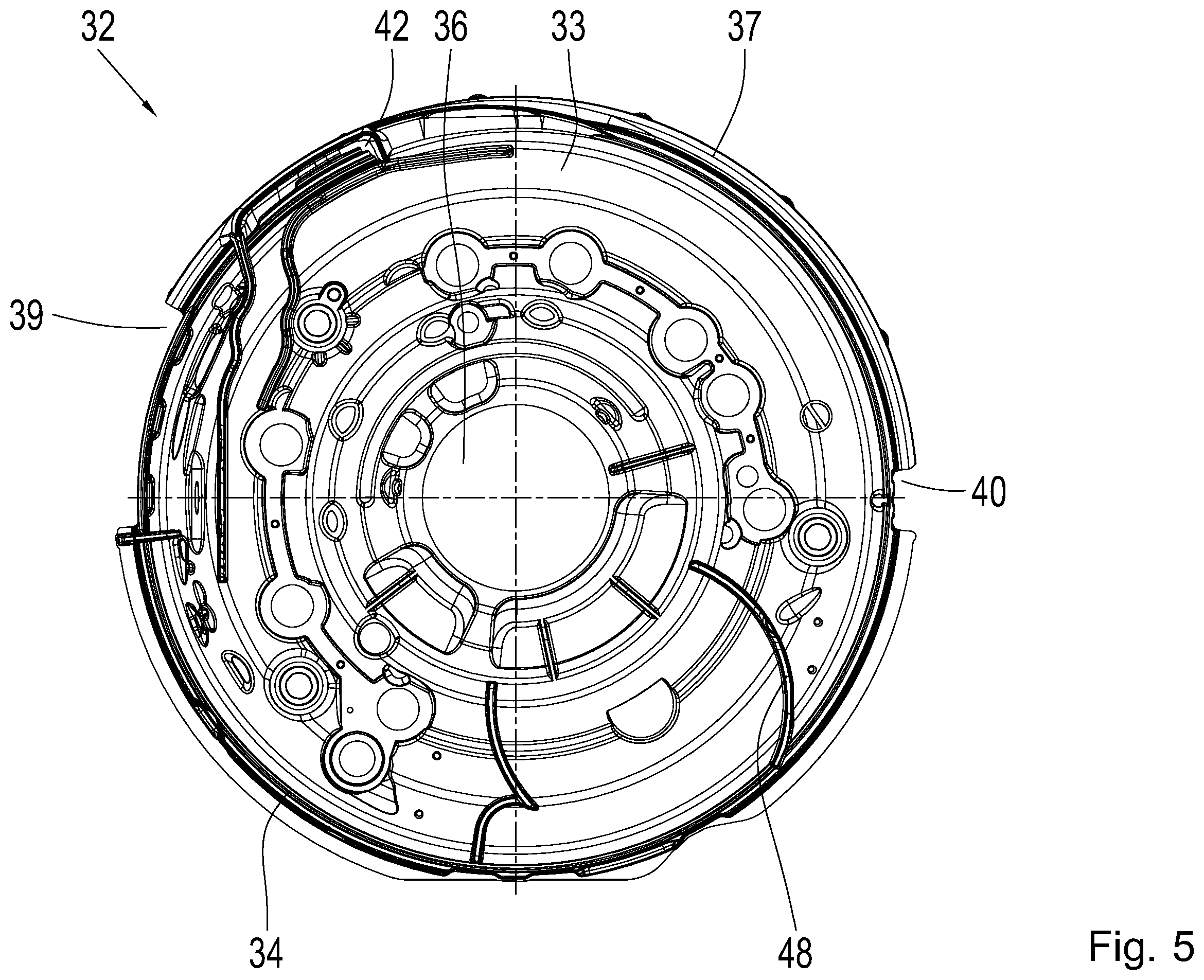 Patent US11815167 Figure 5 – Lubricant guide shell for an arrangement in the area of a hydrodynamic torque converter