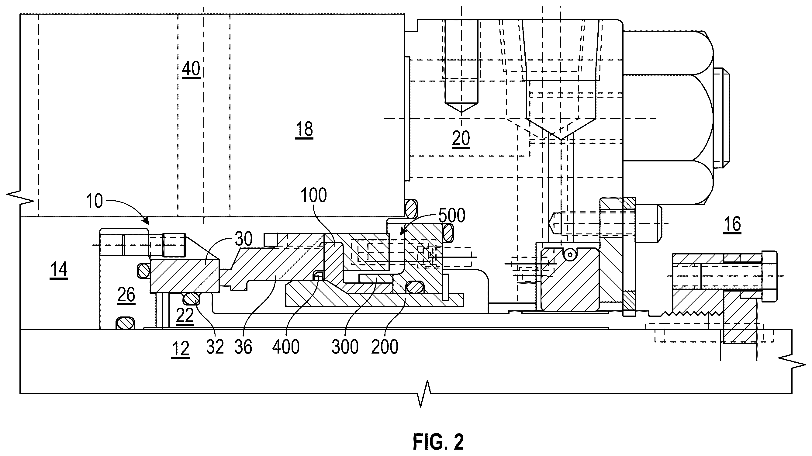 Patent US11815185 Figure 2 – Non-pusher dry running seal with sealing elastomer as a backup in sliding seal system