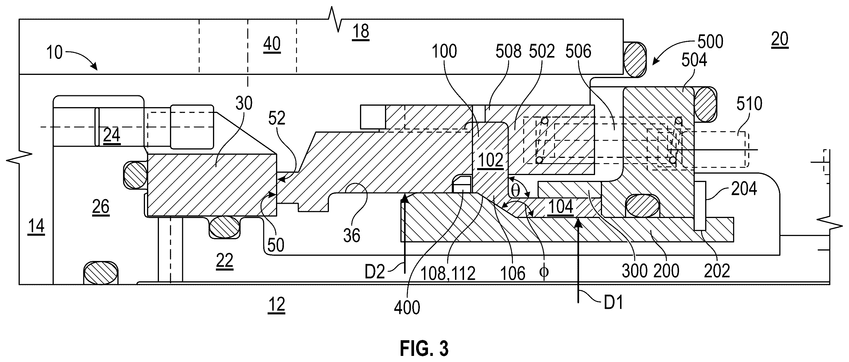 Patent US11815185 Figure 3 – Non-pusher dry running seal with sealing elastomer as a backup in sliding seal system