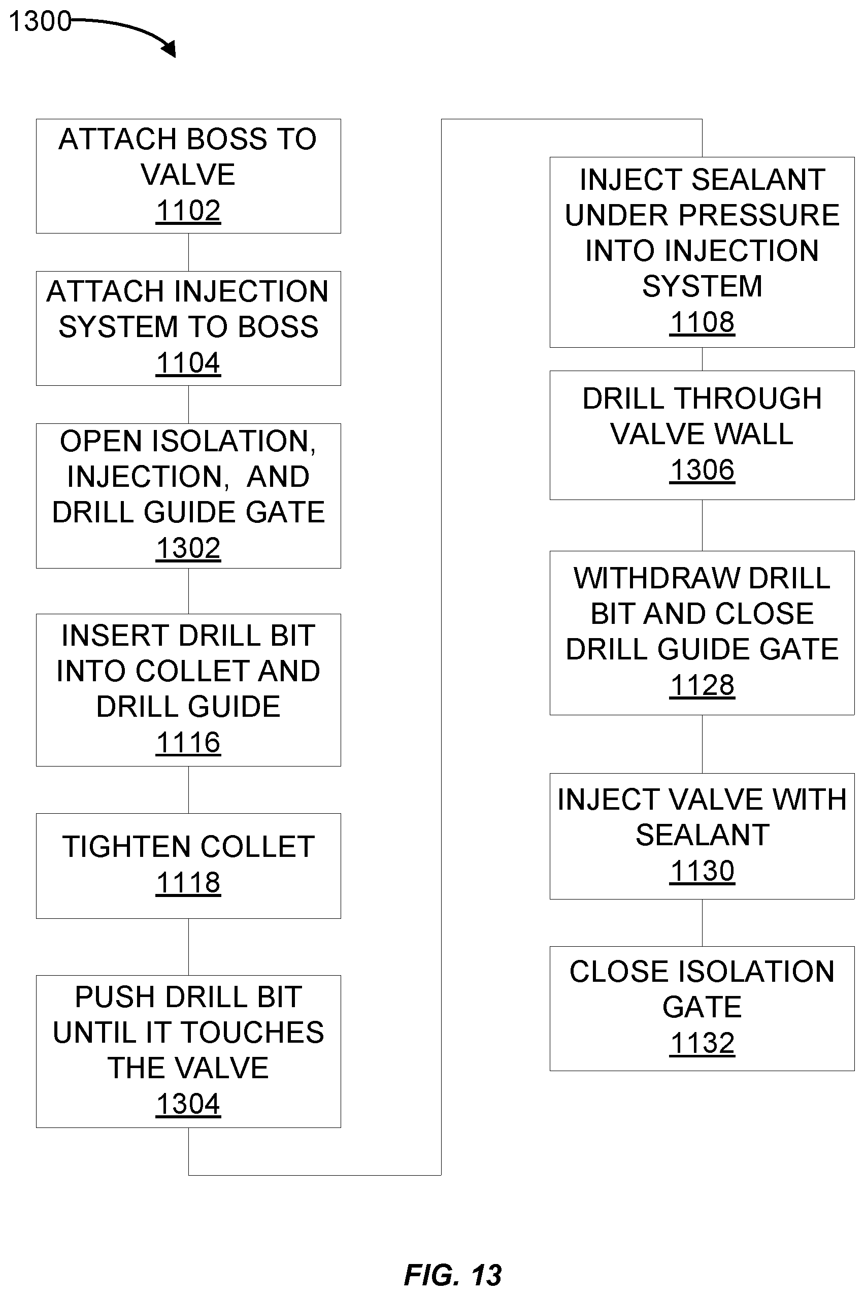 Patent US11815192 Figure 16 – Plurality of studs being friction welded to an exterior surface of a curved structure having a block patch and a steel patch between the exterior surface and the studs