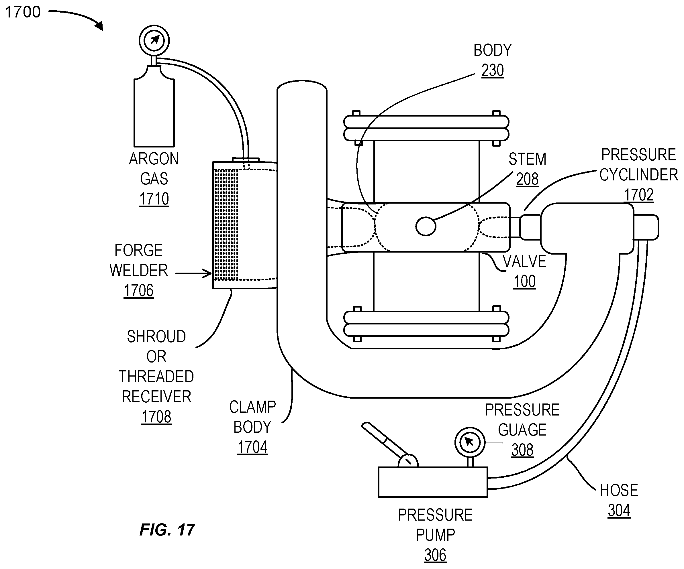 Patent US11815192 Figure 20 – Plurality of studs being friction welded to an exterior surface of a curved structure having a block patch and a steel patch between the exterior surface and the studs