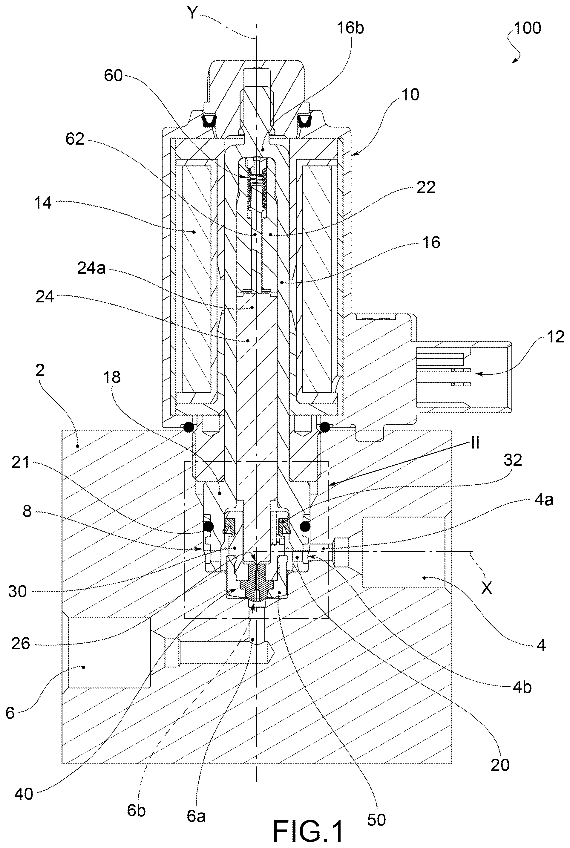 Patent US11815194 Figure 1 – On/off valve for a high pressure gas tank, particularly for automotive hydrogen fuel cell system