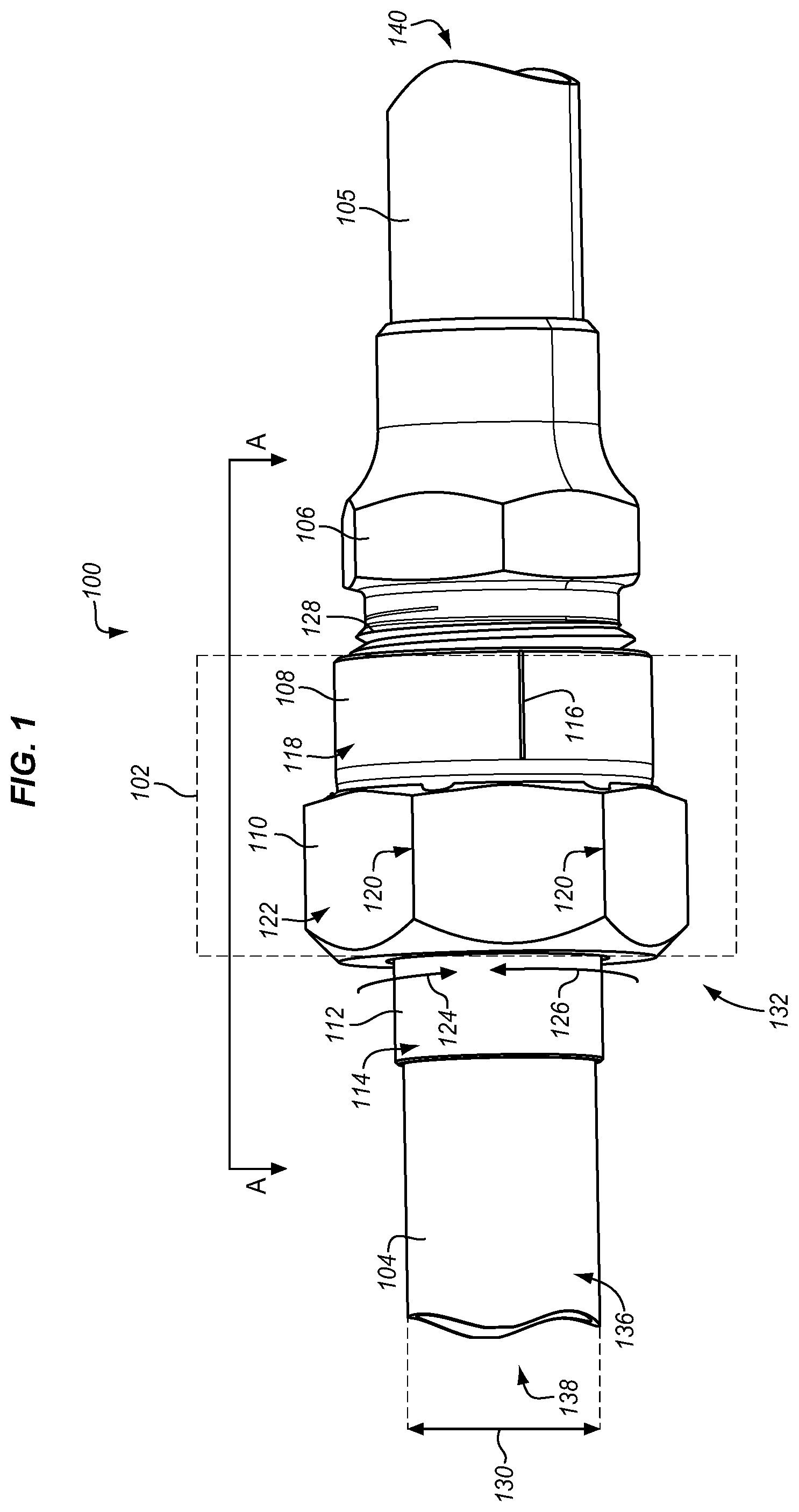 Patent US11815202 Figure 1 – Compression fitting with visual torque indicator
