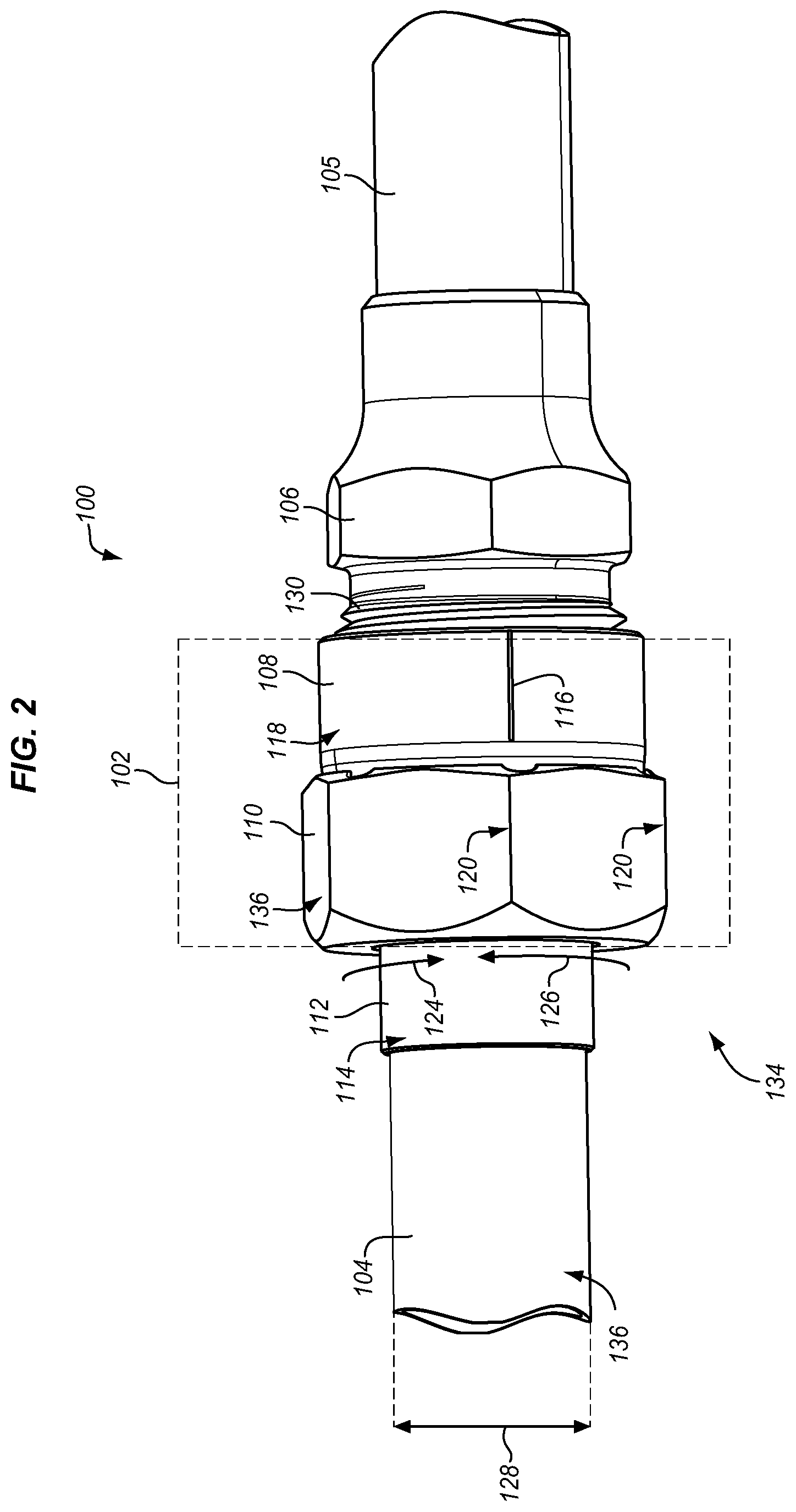 Patent US11815202 Figure 2 – Compression fitting with visual torque indicator