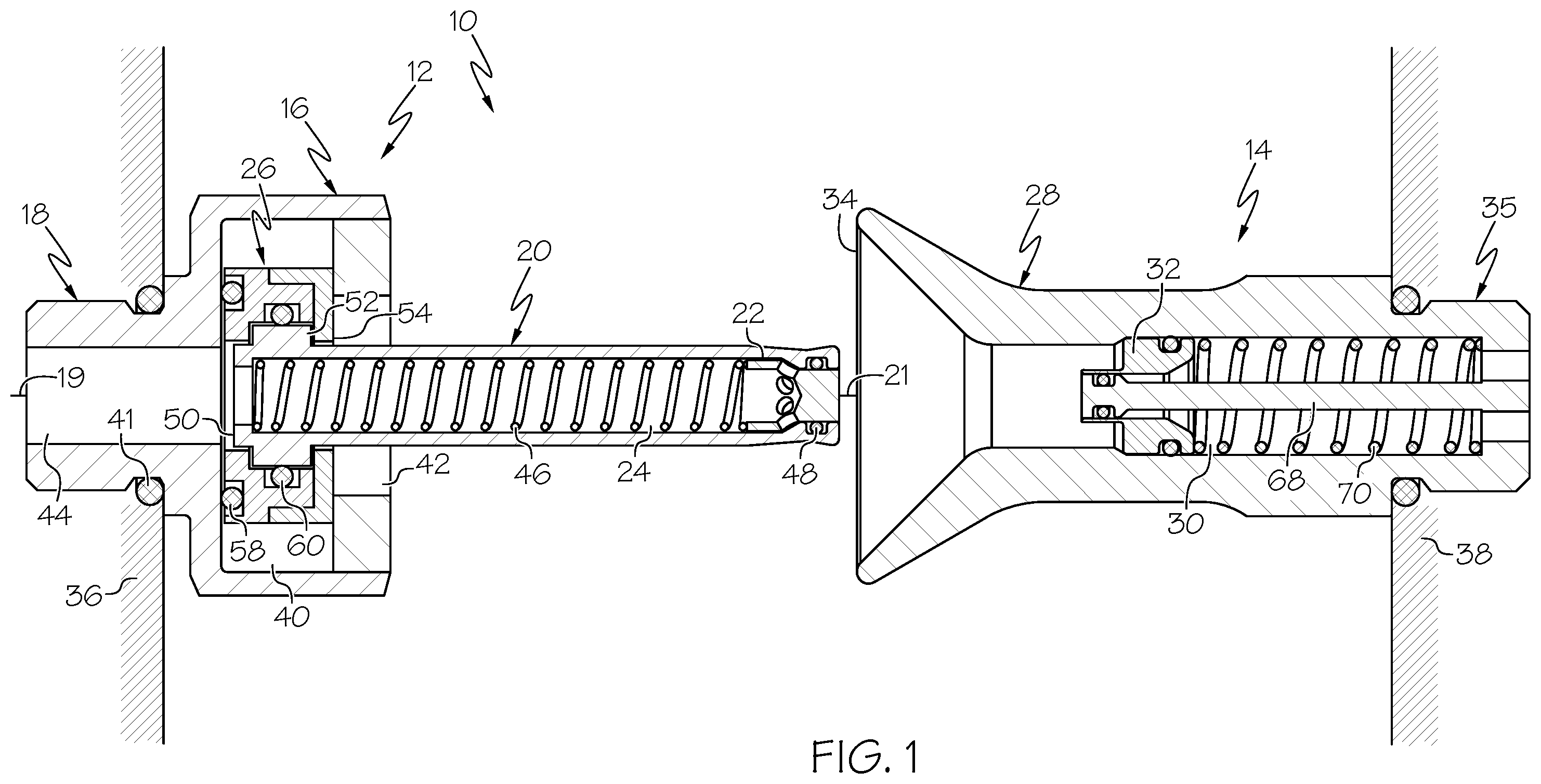 Patent US11815214 Figure 1 – Blind mate fluid coupling with misalignment compensation