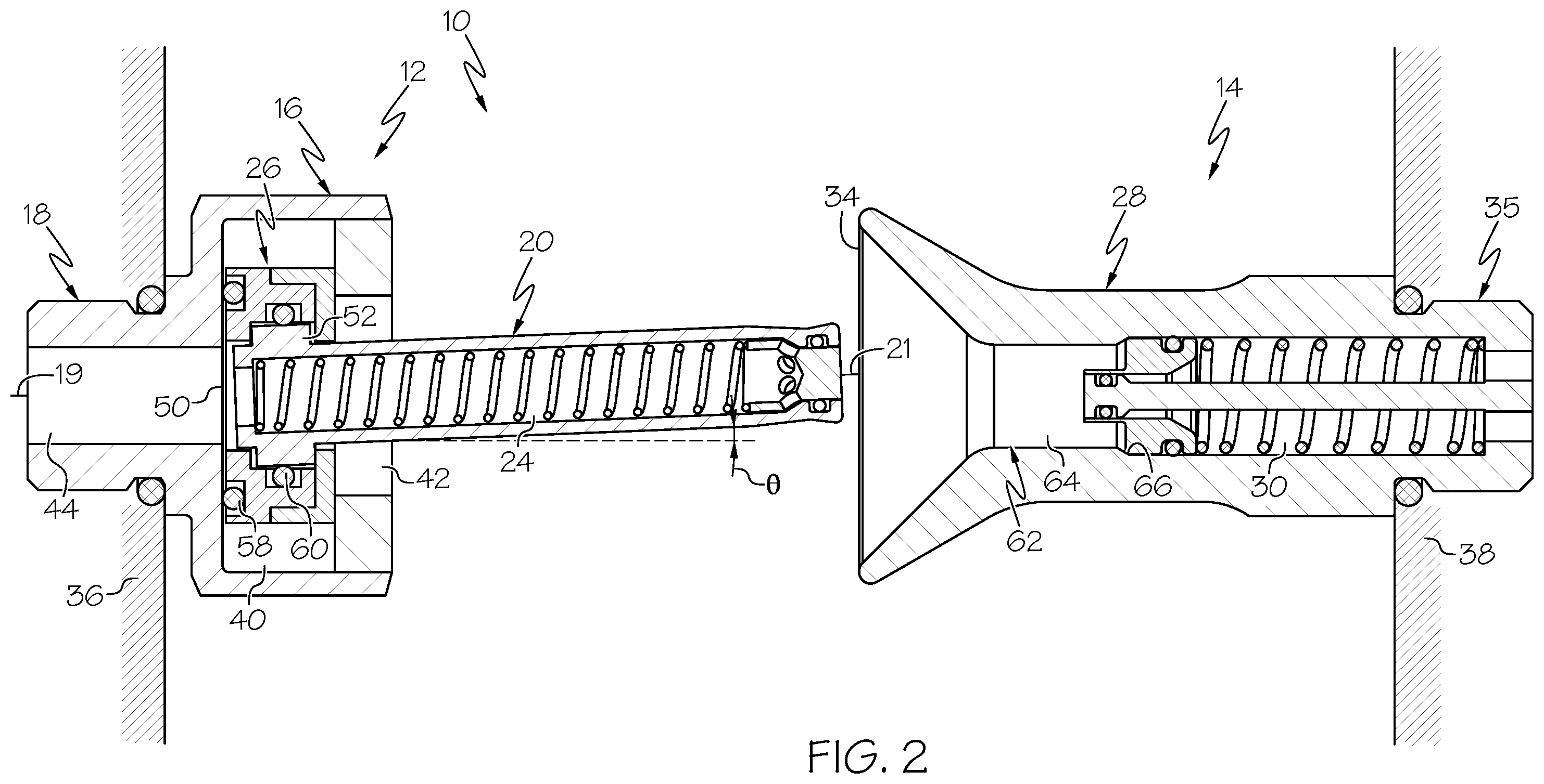 Patent US11815214 Figure 2 – Blind mate fluid coupling with misalignment compensation