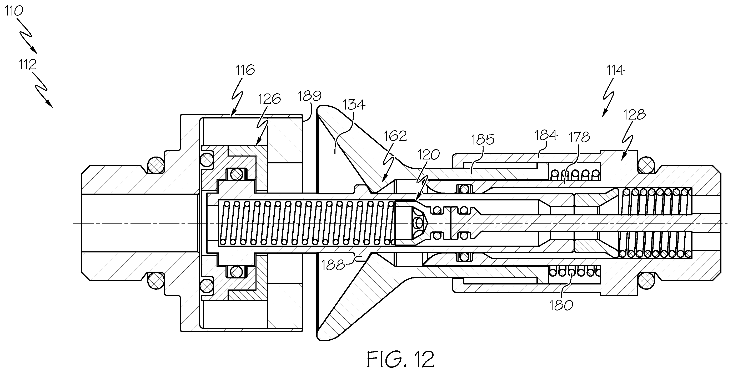 Patent US11815214 Figure 11 – Blind mate fluid coupling with misalignment compensation