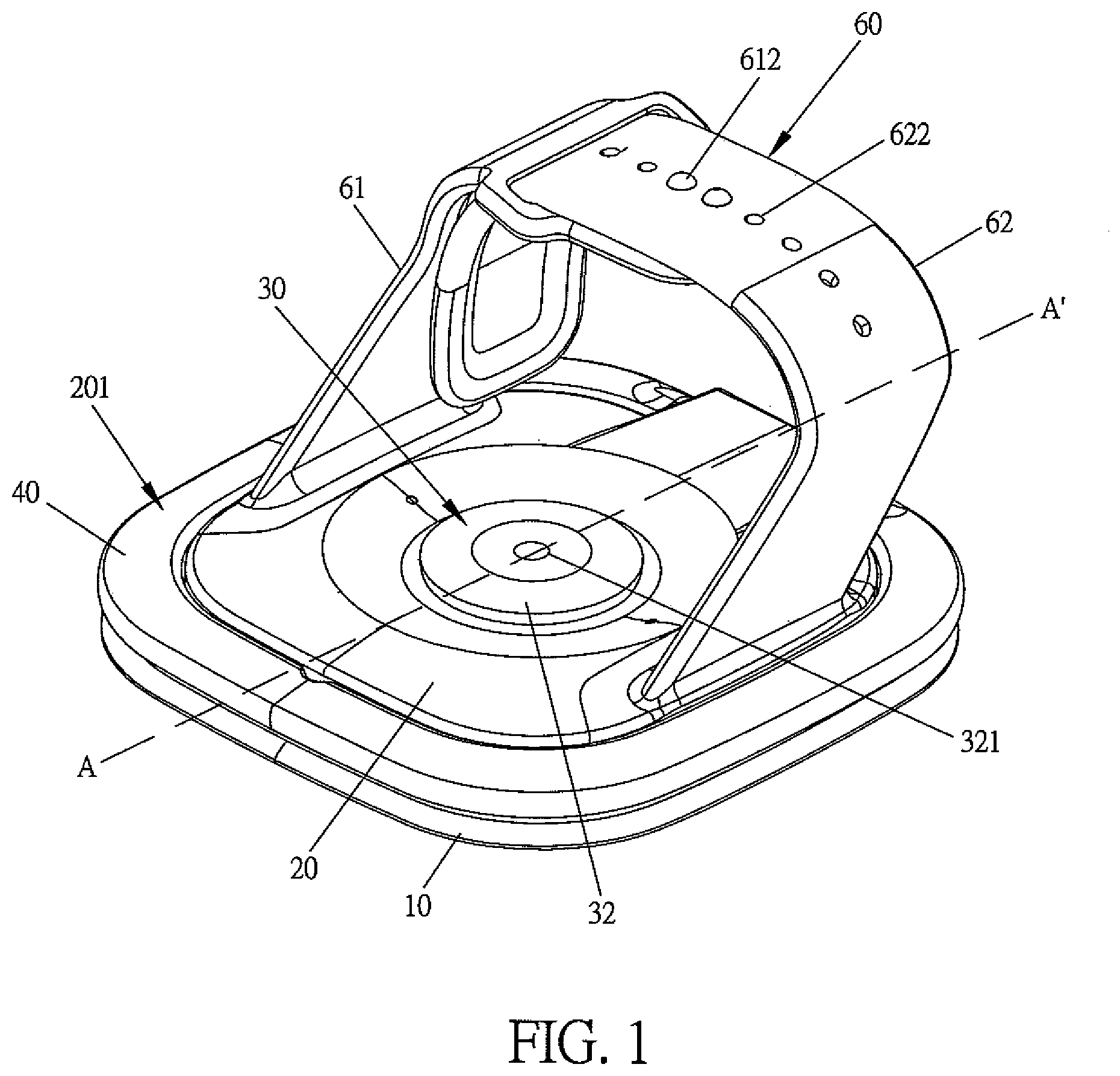 Patent US11815218 Figure 1 – Multifunctional rotatable stand frame for tablet electronic device