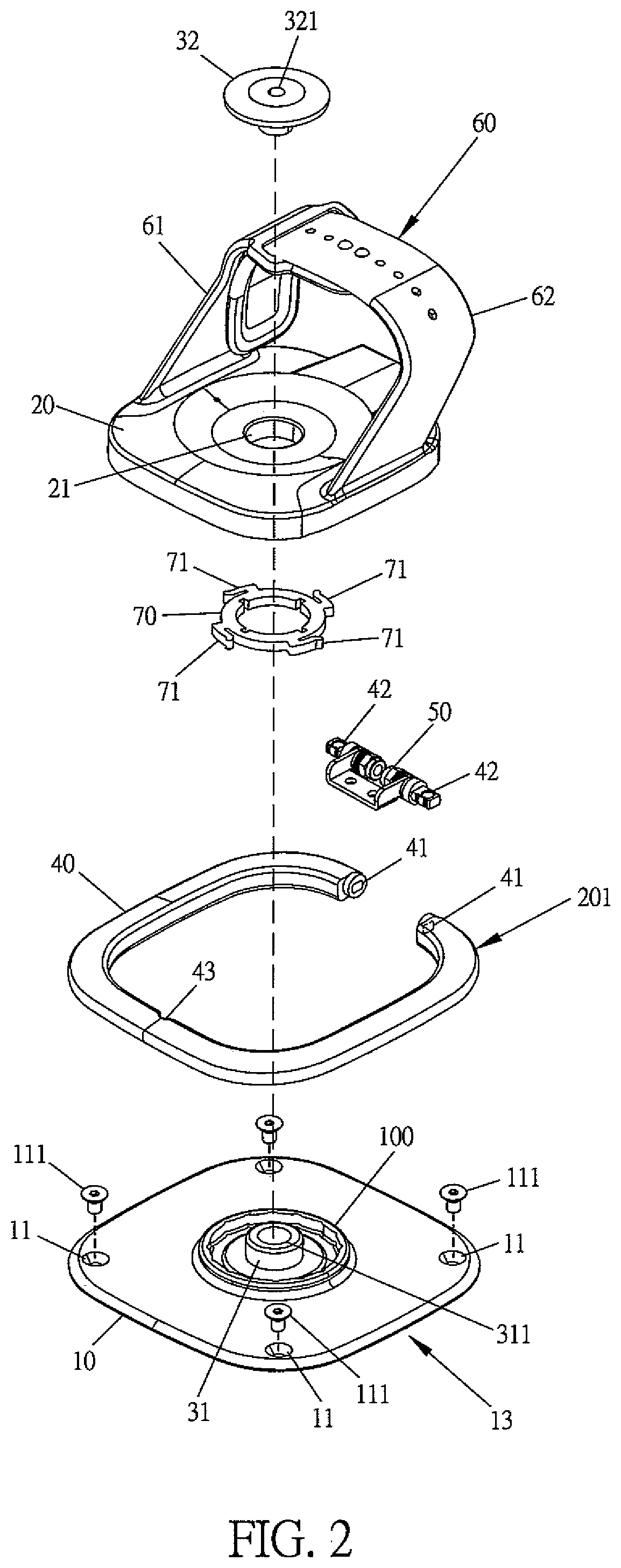 Patent US11815218 Figure 2 – Multifunctional rotatable stand frame for tablet electronic device
