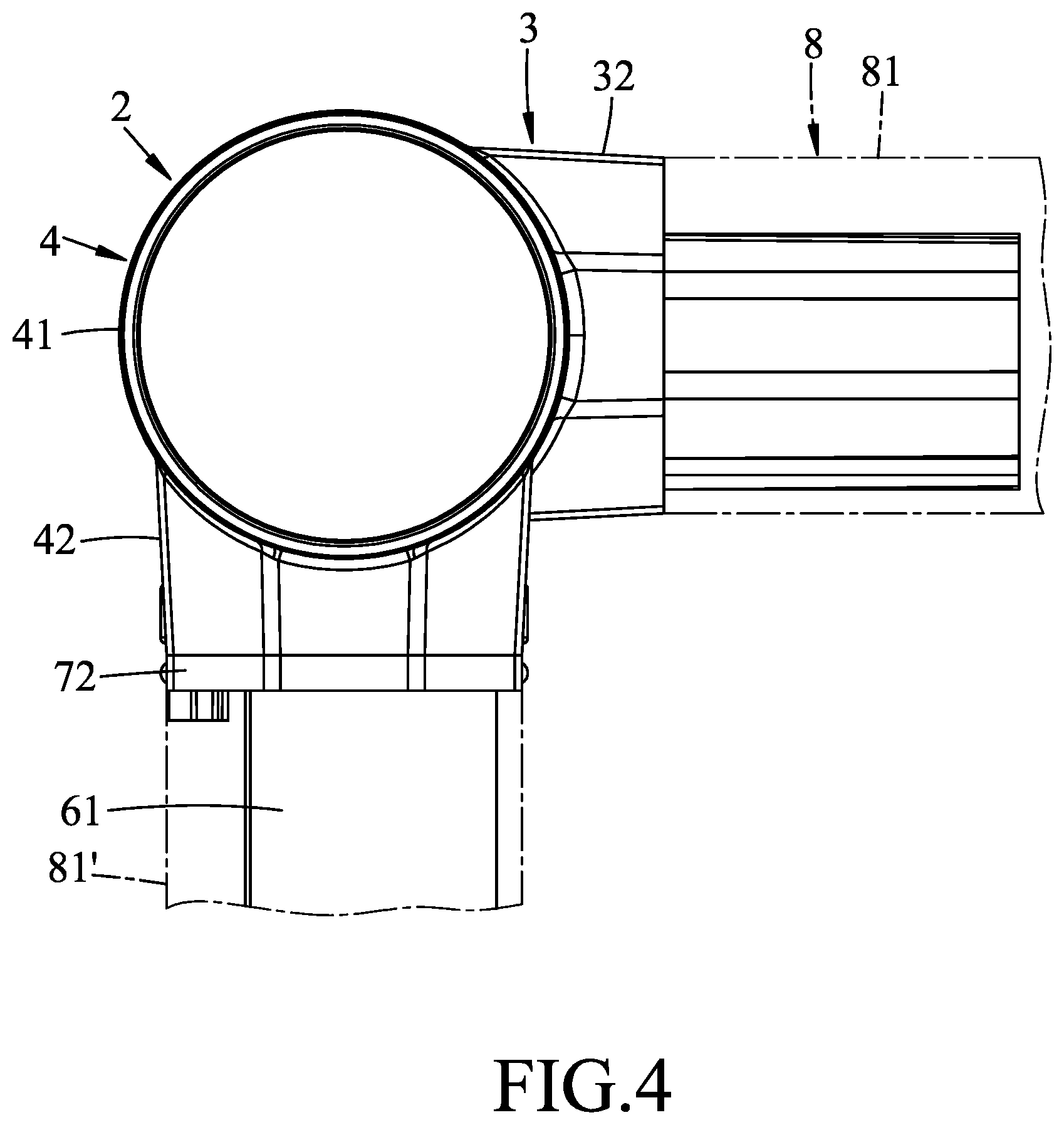 Patent US11815221 Figure 4 – Joint device of a support frame