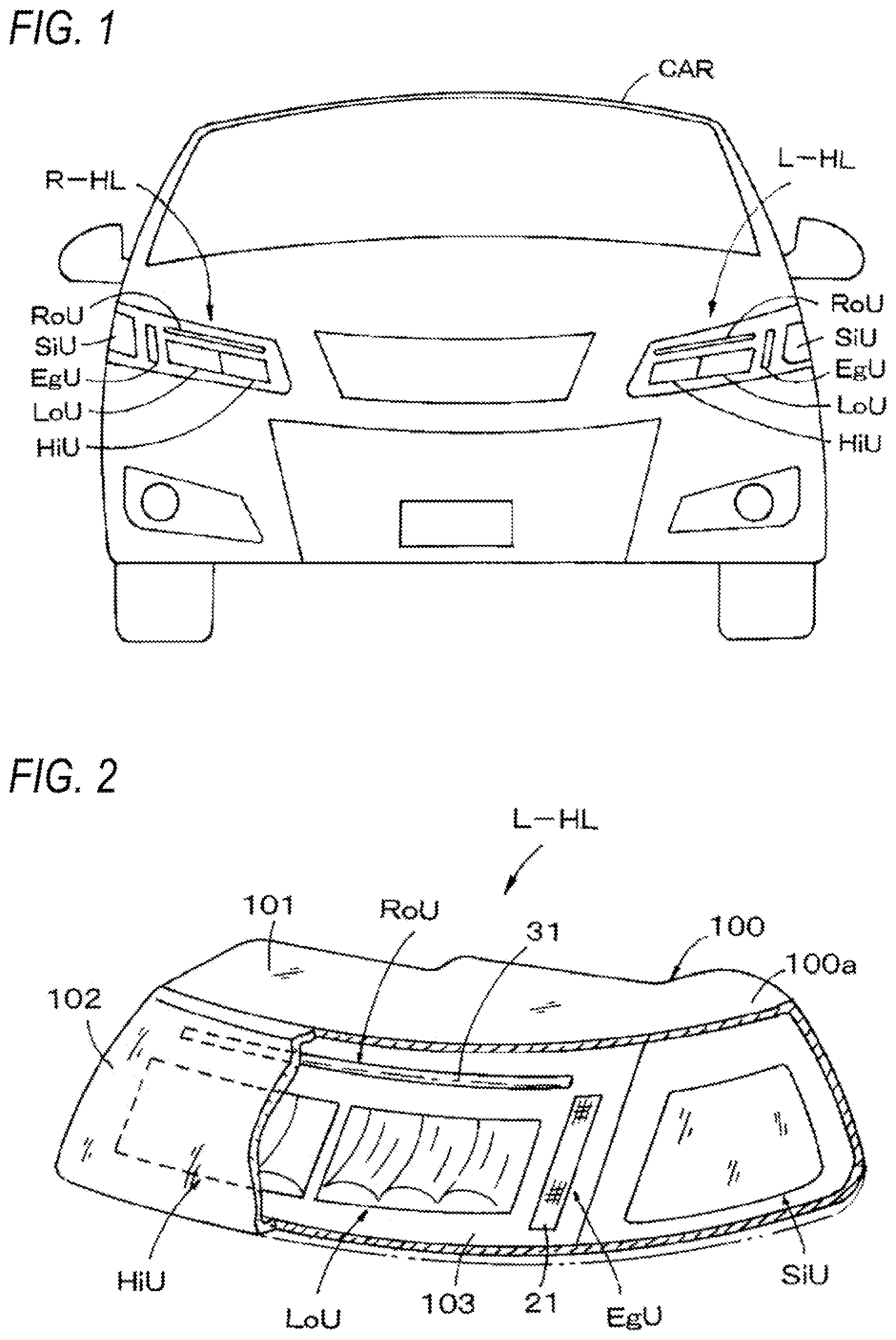 Patent US11815237 Figure 1 – Vehicle lamp having two lamp units with at least one comprising a light guide