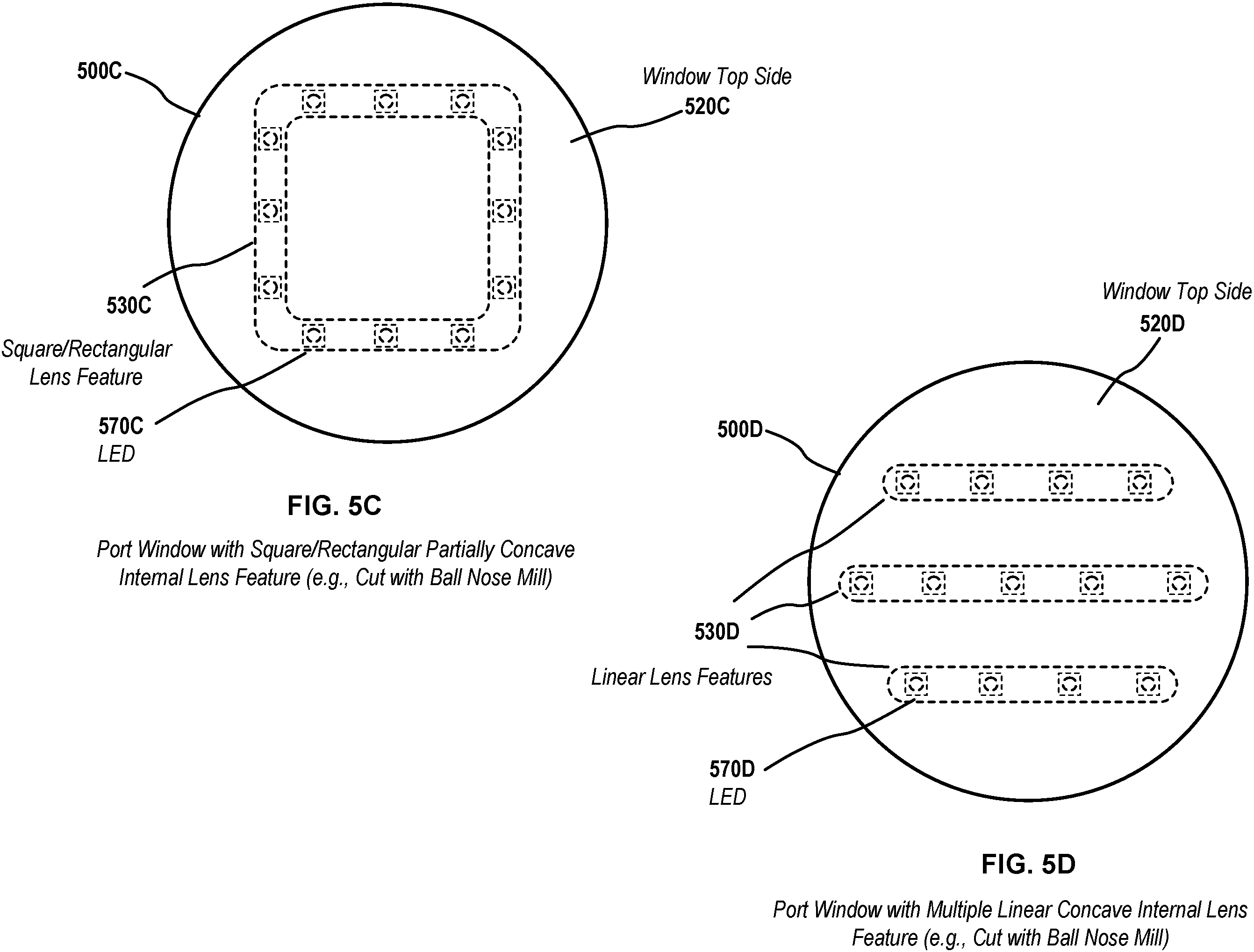 Patent US11815257 Figure 8 – Underwater lights with port windows including lens features for providing tailored output beams