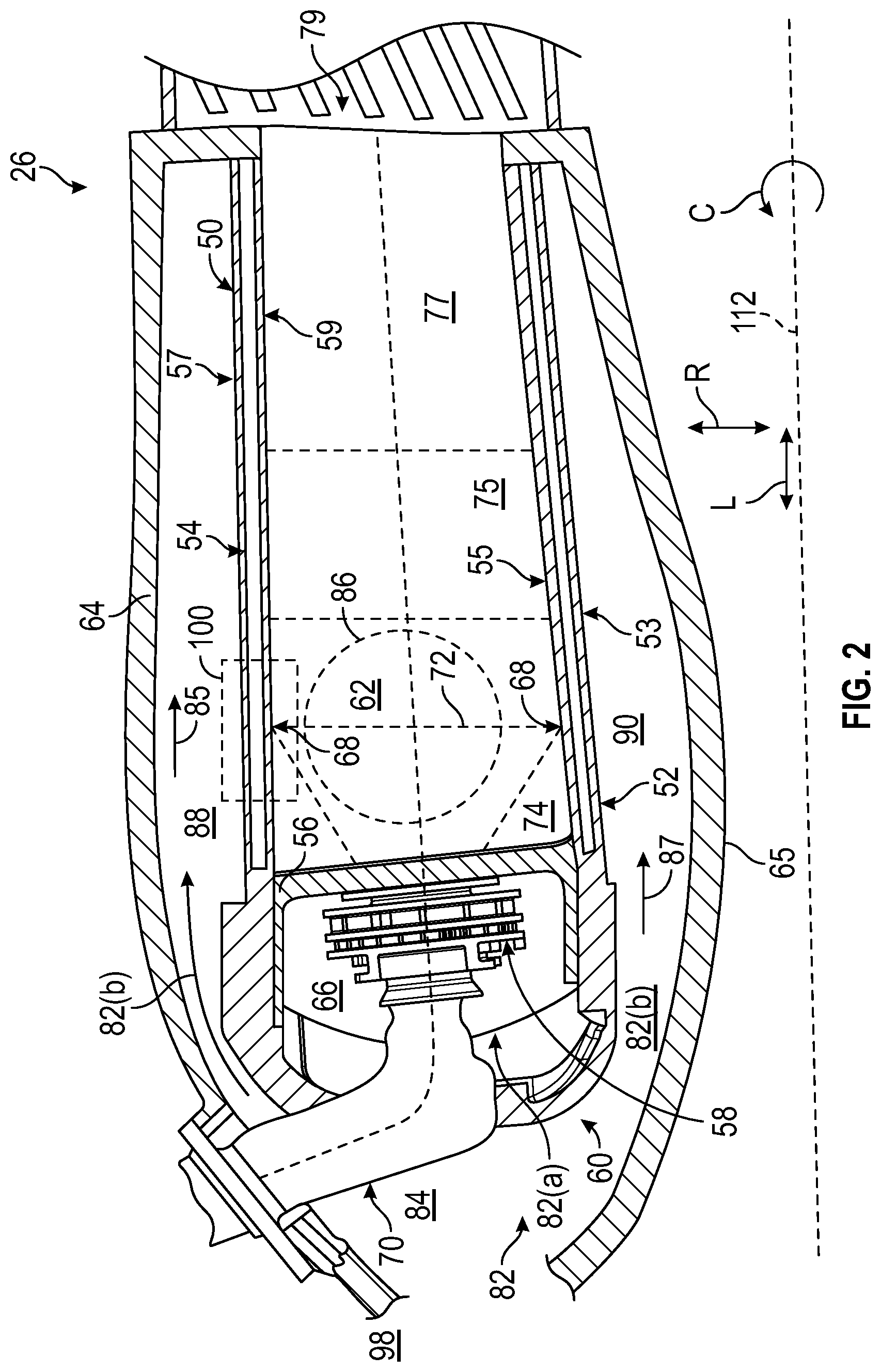 Patent US11815267 Figure 2 – Combustor liner having cooling dispersing member for localized liner cooling