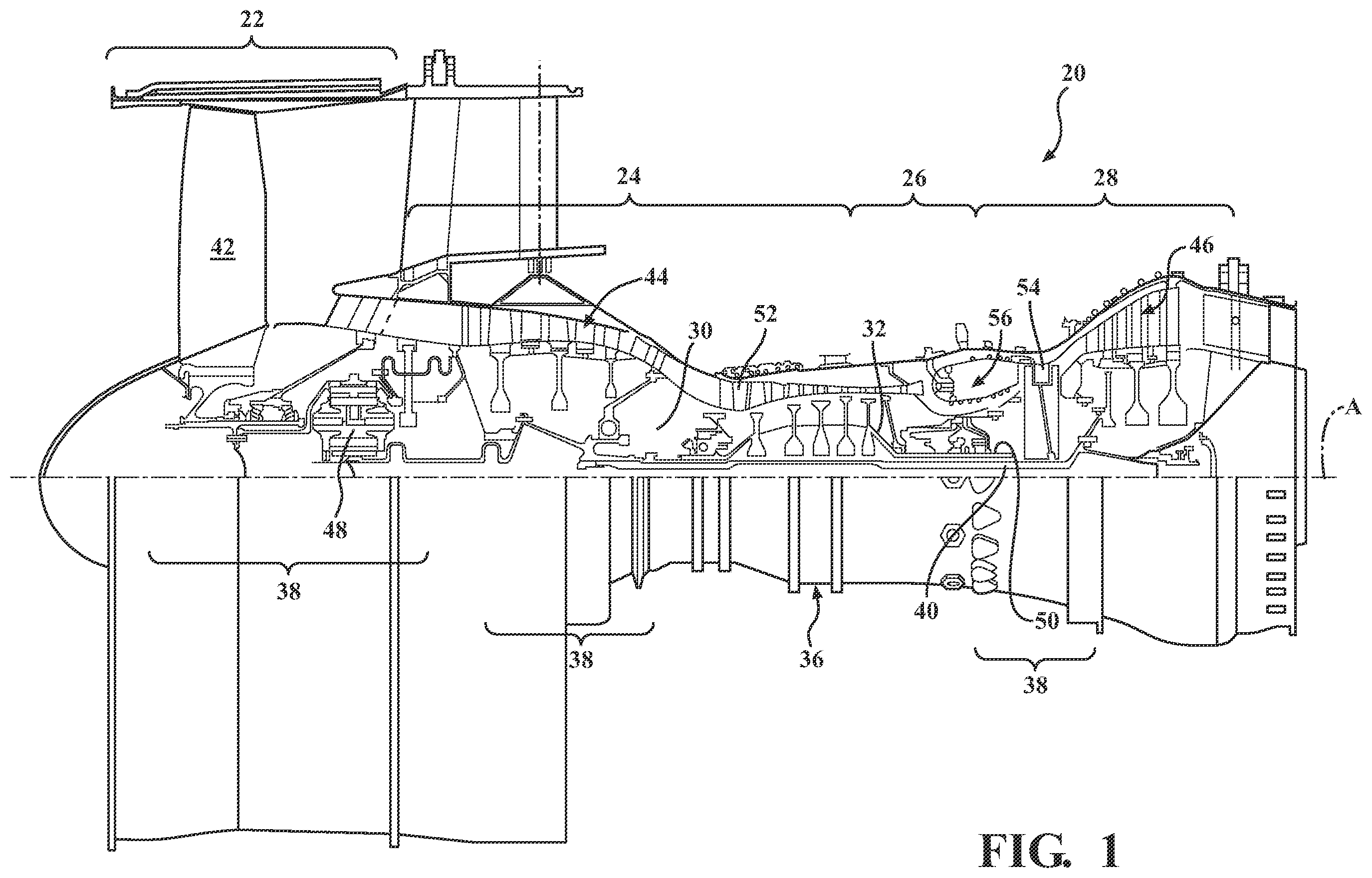 Patent US11815268 Figure 1 – Main mixer in an axial staged combustor for a gas turbine engine