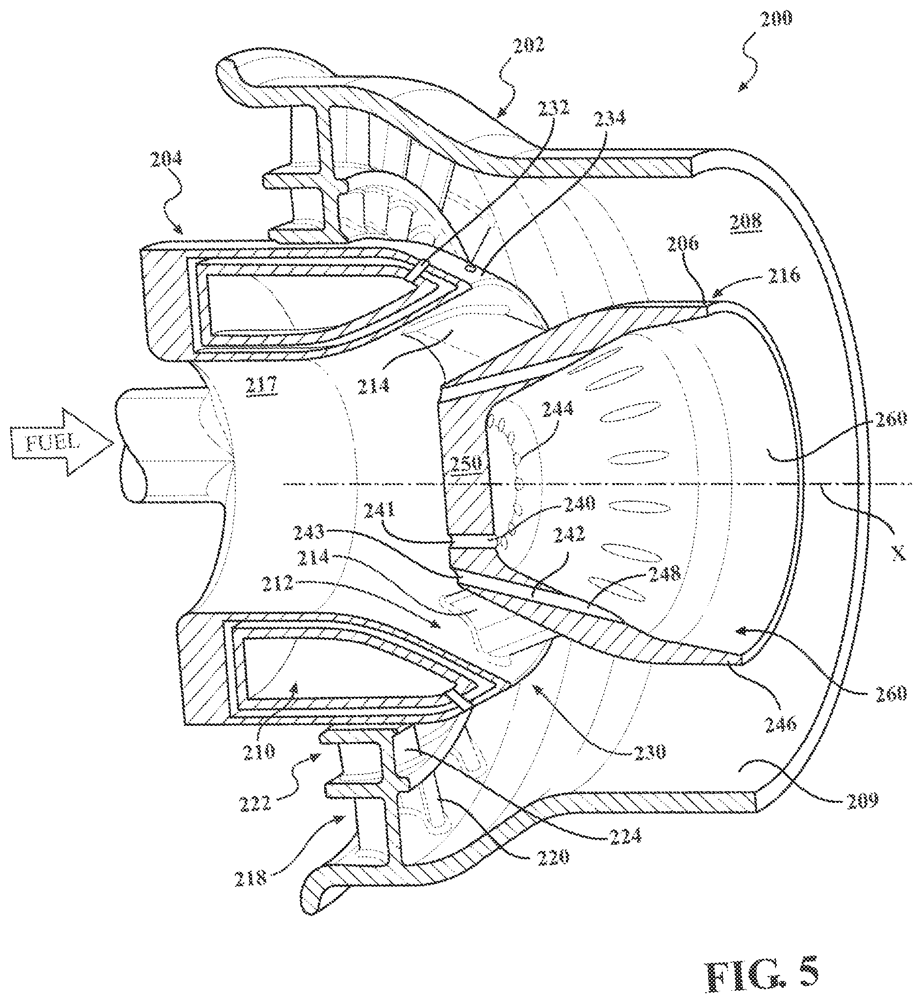 Patent US11815268 Figure 5 – Main mixer in an axial staged combustor for a gas turbine engine