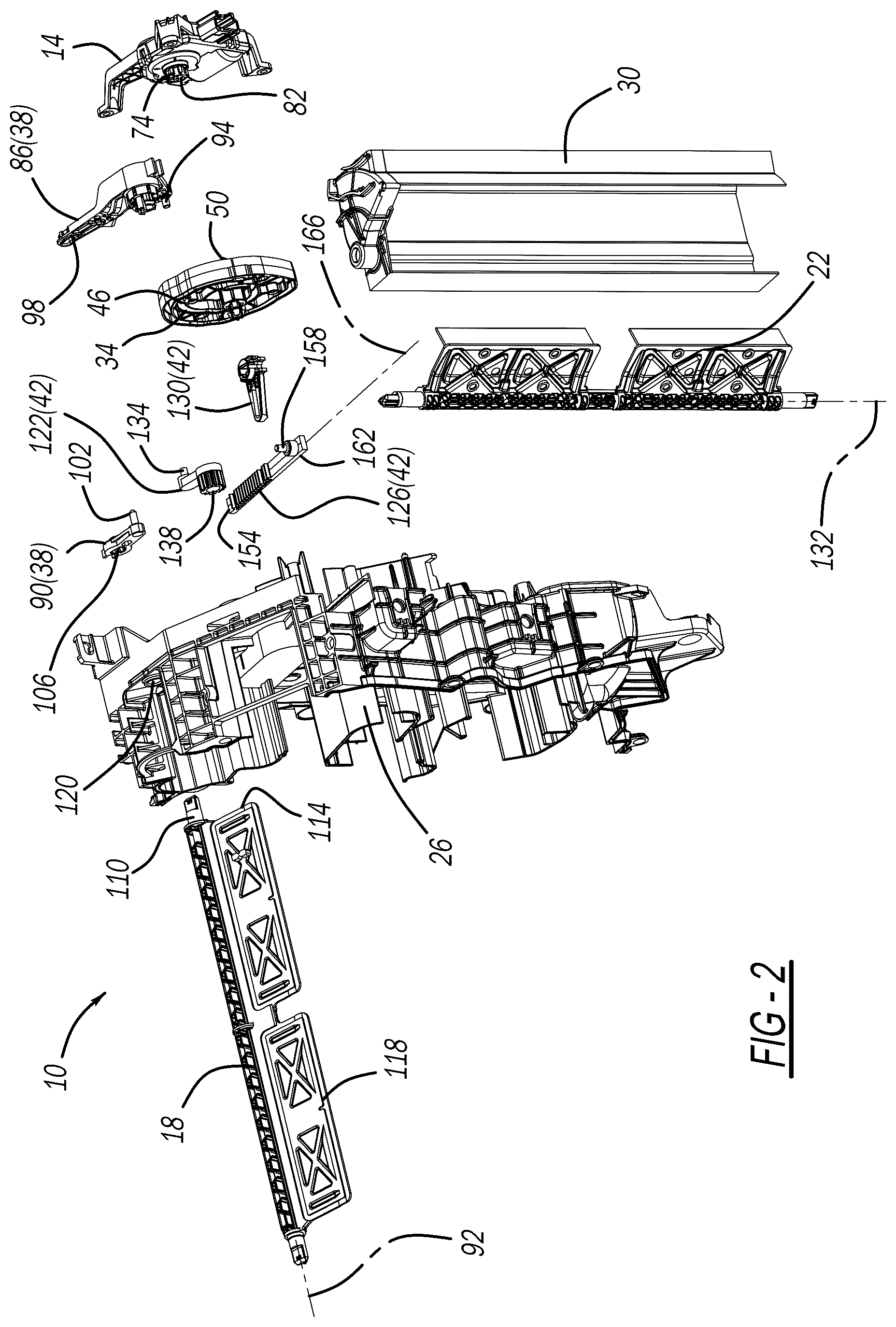 Patent US11815273 Figure 2 – Hvac door and linkage assembly for doors rotating along non-parallel axes
