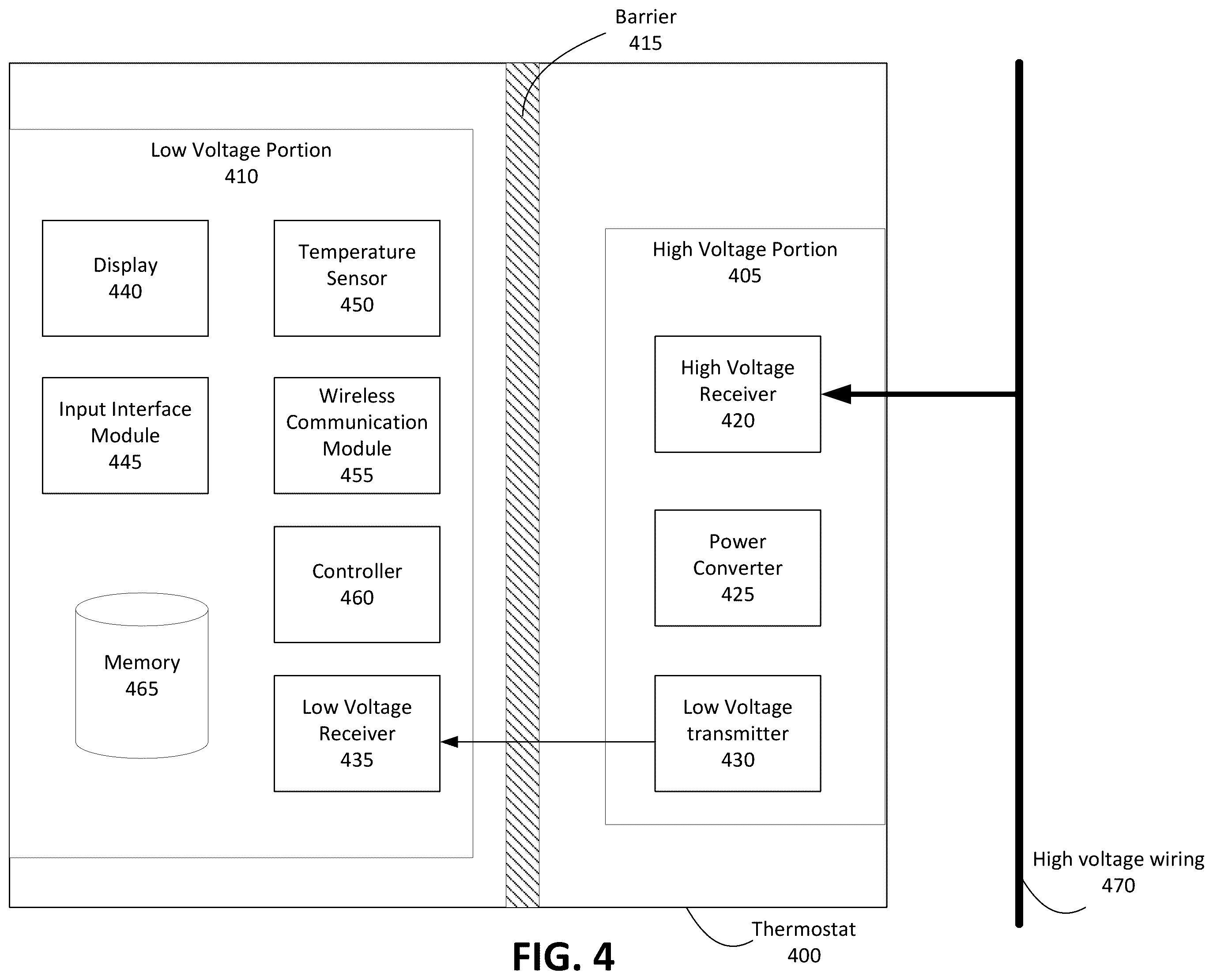 Patent US11815274 Figure 6 – Line voltage powered thermostat with wireless communication