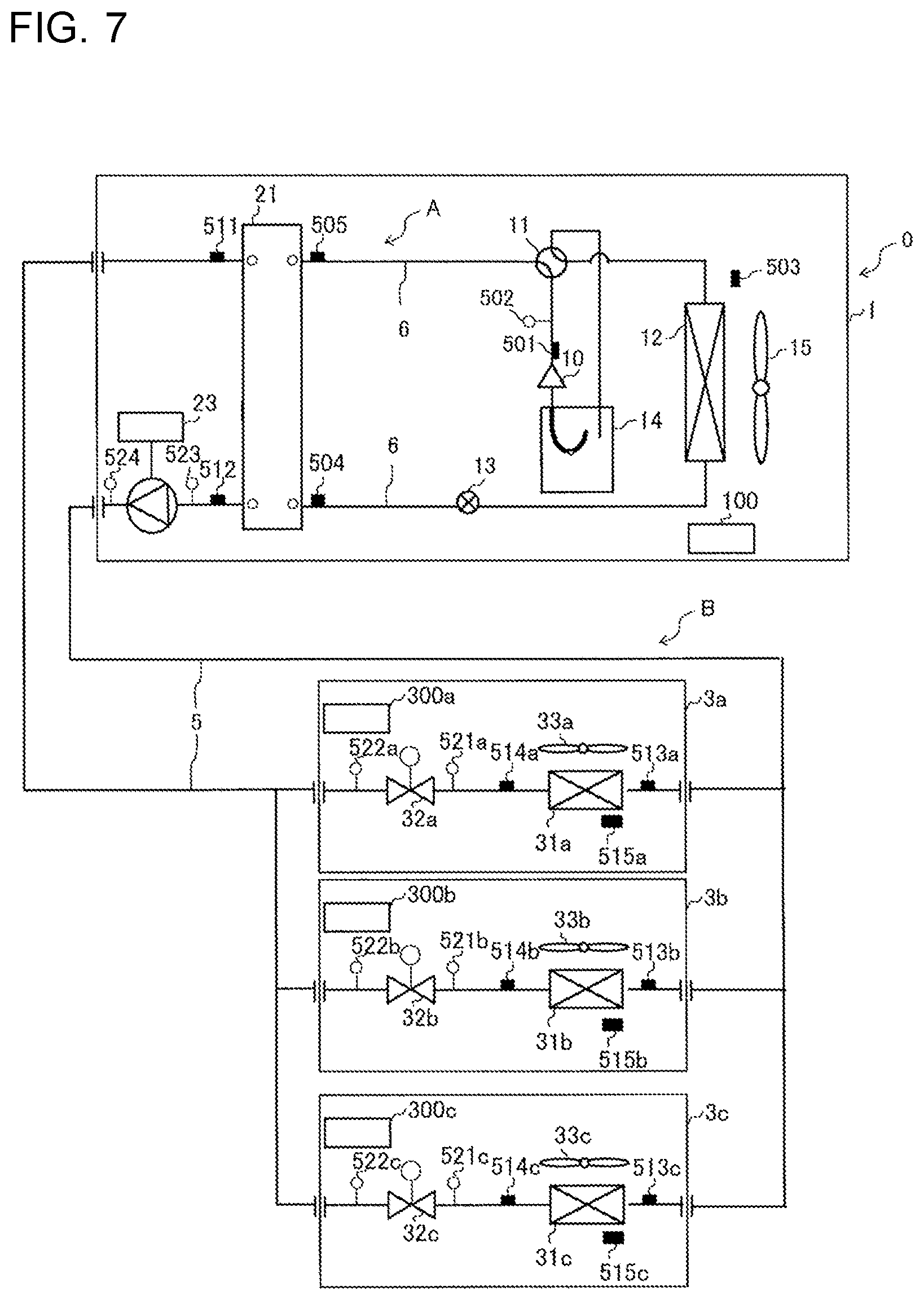Patent US11815281 Figure 6 – Air-conditioning device with a heat medium heat exchanger