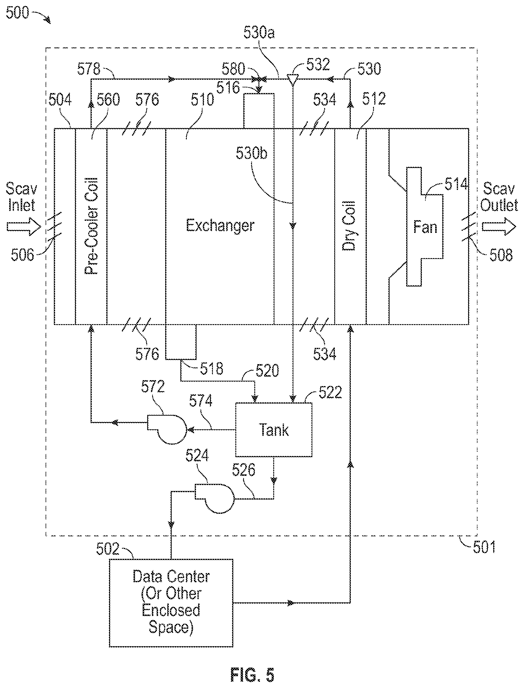 Patent US11815283 Figure 5 – Using liquid to air membrane energy exchanger for liquid cooling