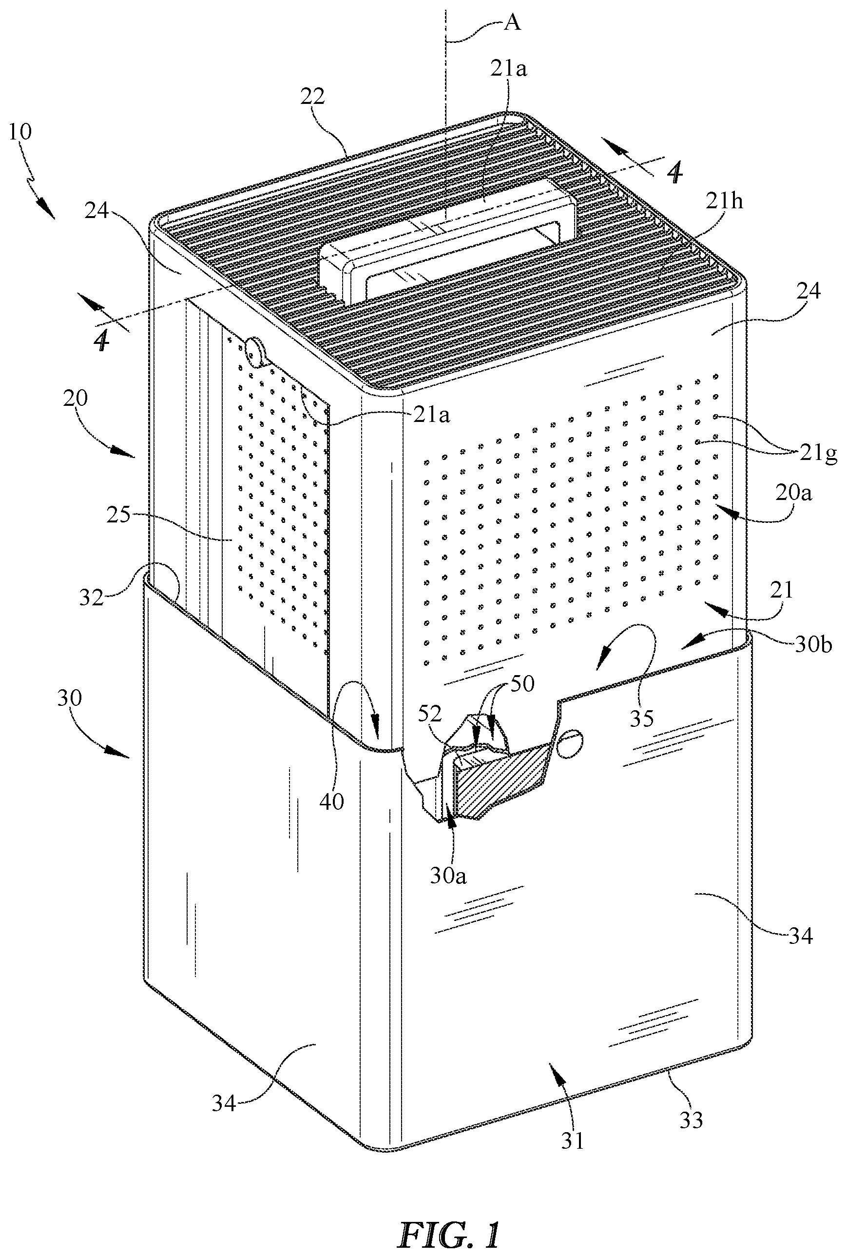 Patent US11815284 Figure 1 – Dehumidifier with condensate tank