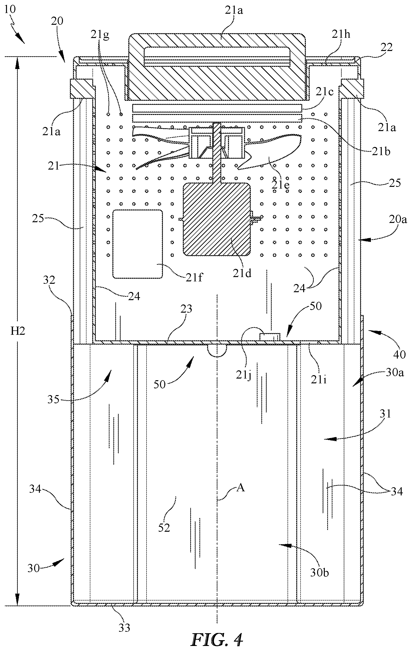 Patent US11815284 Figure 4 – Dehumidifier with condensate tank