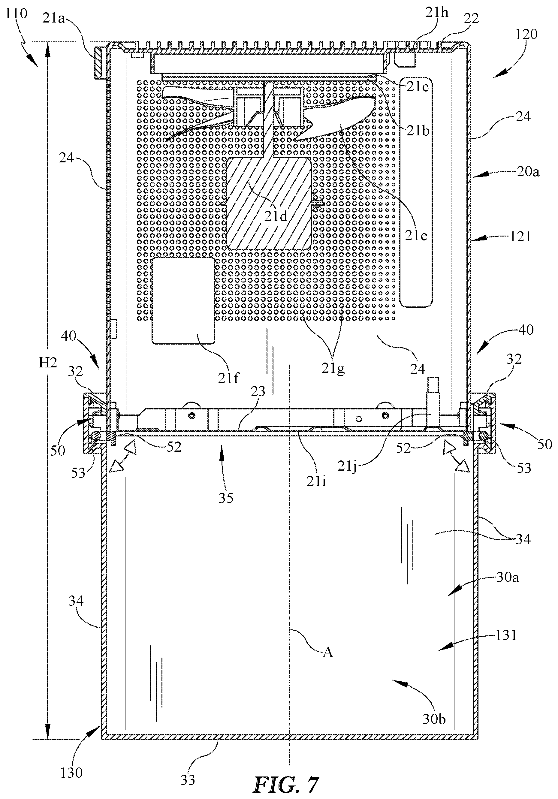 Patent US11815284 Figure 7 – Dehumidifier with condensate tank