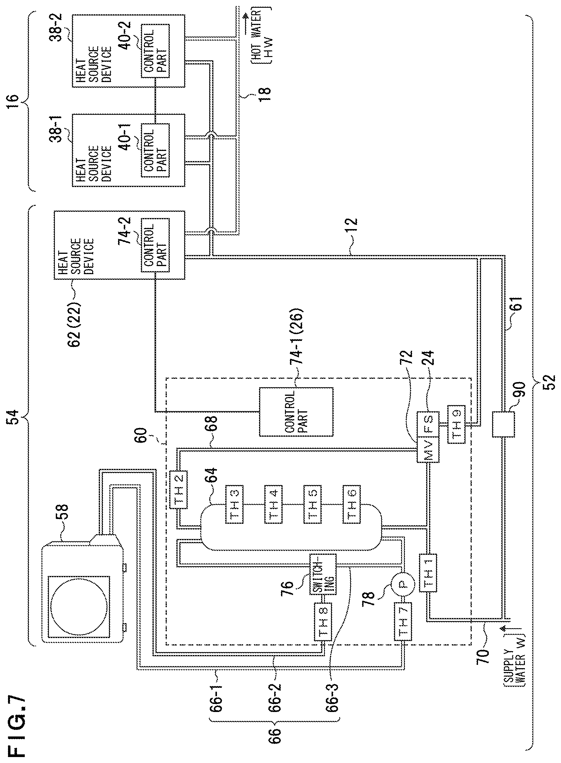 Patent US11815290 Figure 7 – Heat source system, hot water supply system, hot water supply method, and hot water supply control program