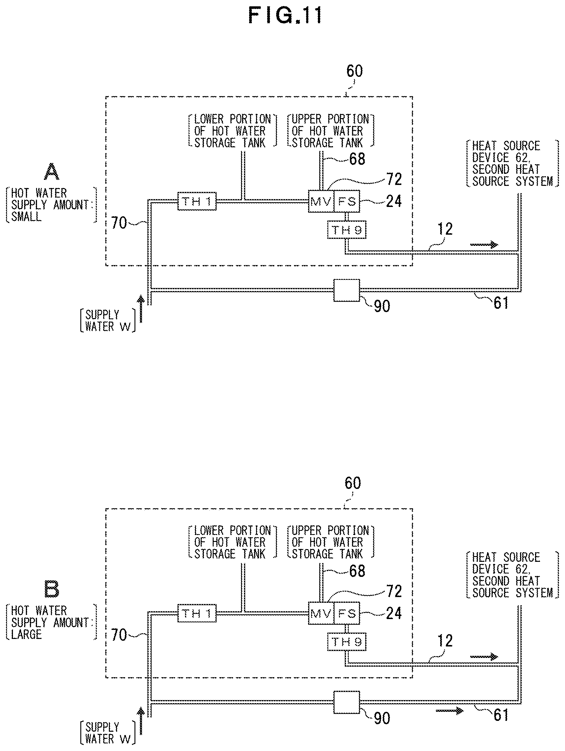 Patent US11815290 Figure 11 – Heat source system, hot water supply system, hot water supply method, and hot water supply control program