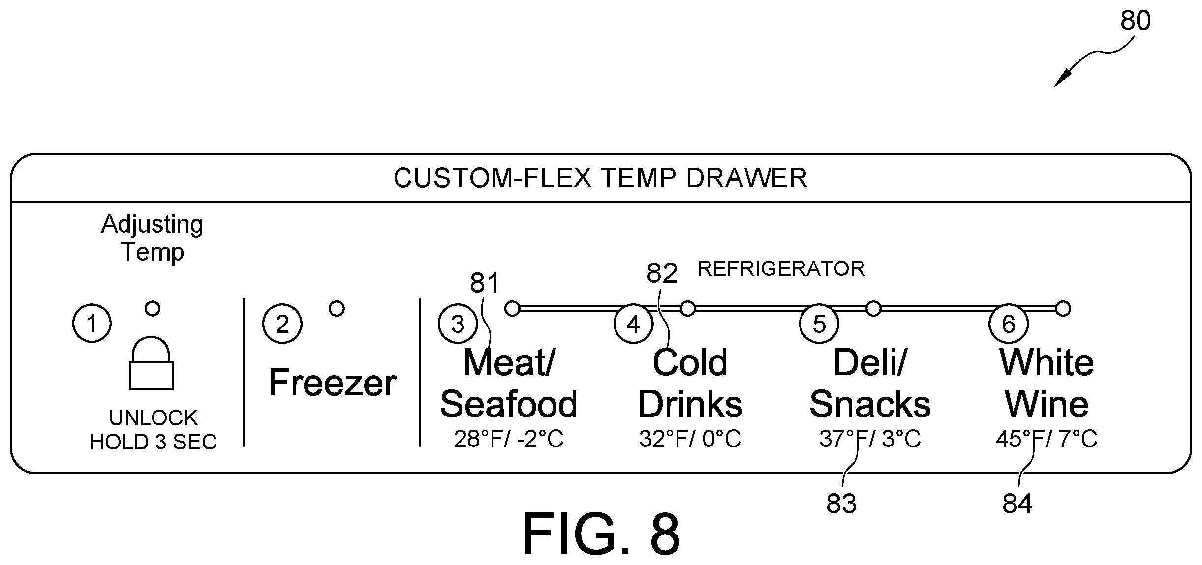 Patent US11815303 Figure 8 – Multi-select single refrigerating appliance drawer
