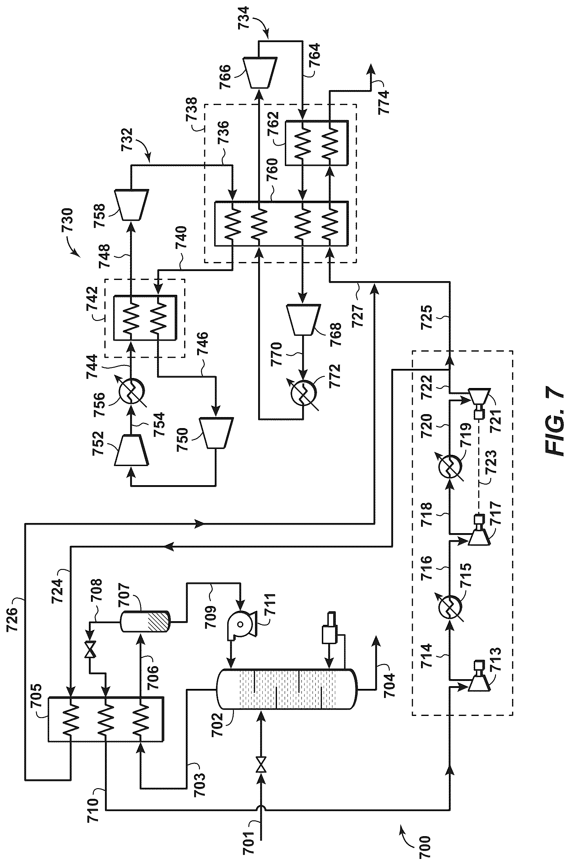 Patent US11815308 Figure 6 – Pretreatment and pre-cooling of natural gas by high pressure compression and expansion