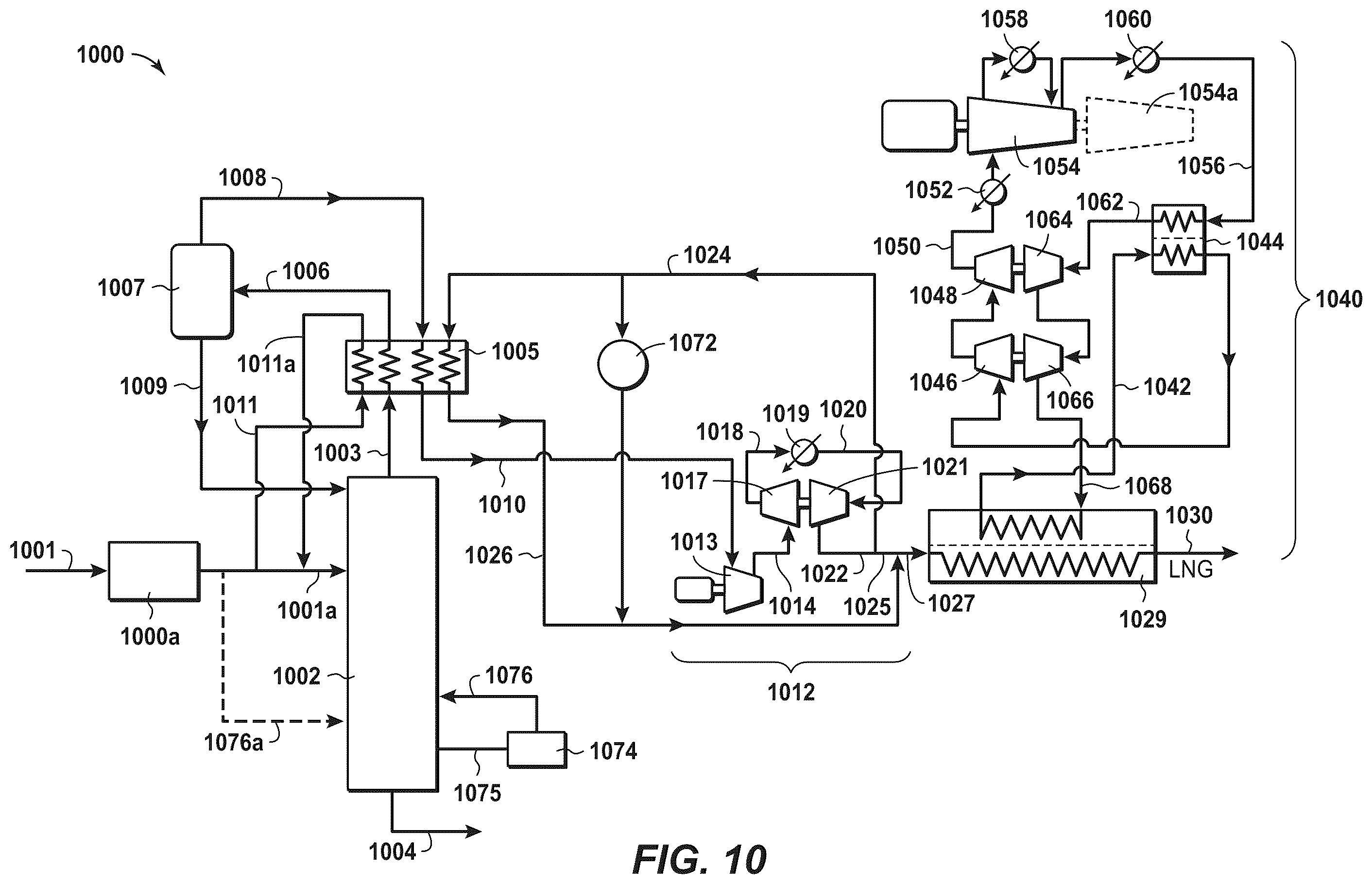 Patent US11815308 Figure 8 – Pretreatment and pre-cooling of natural gas by high pressure compression and expansion