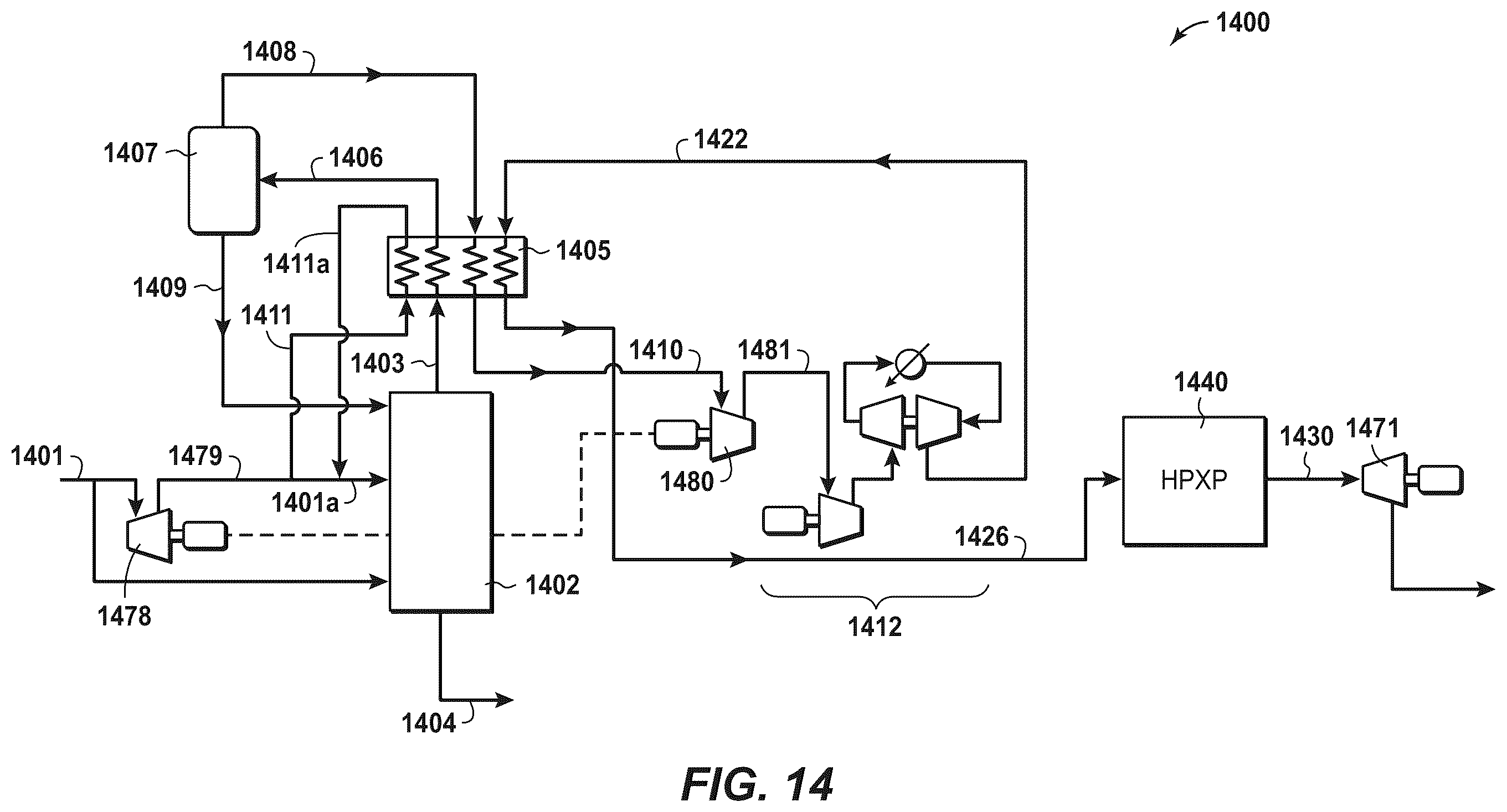 Patent US11815308 Figure 12 – Pretreatment and pre-cooling of natural gas by high pressure compression and expansion