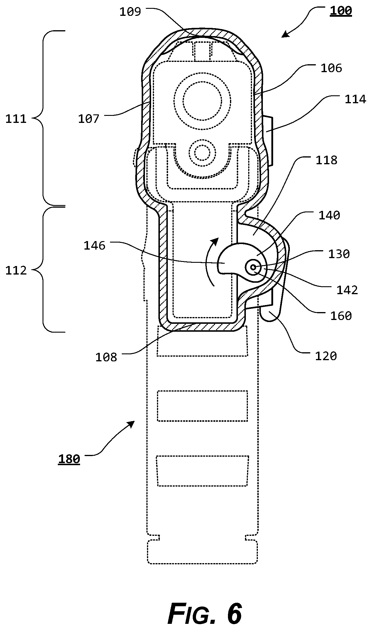 Patent US11815329 Figure 6 – Holster with pushrod ejection port locking element